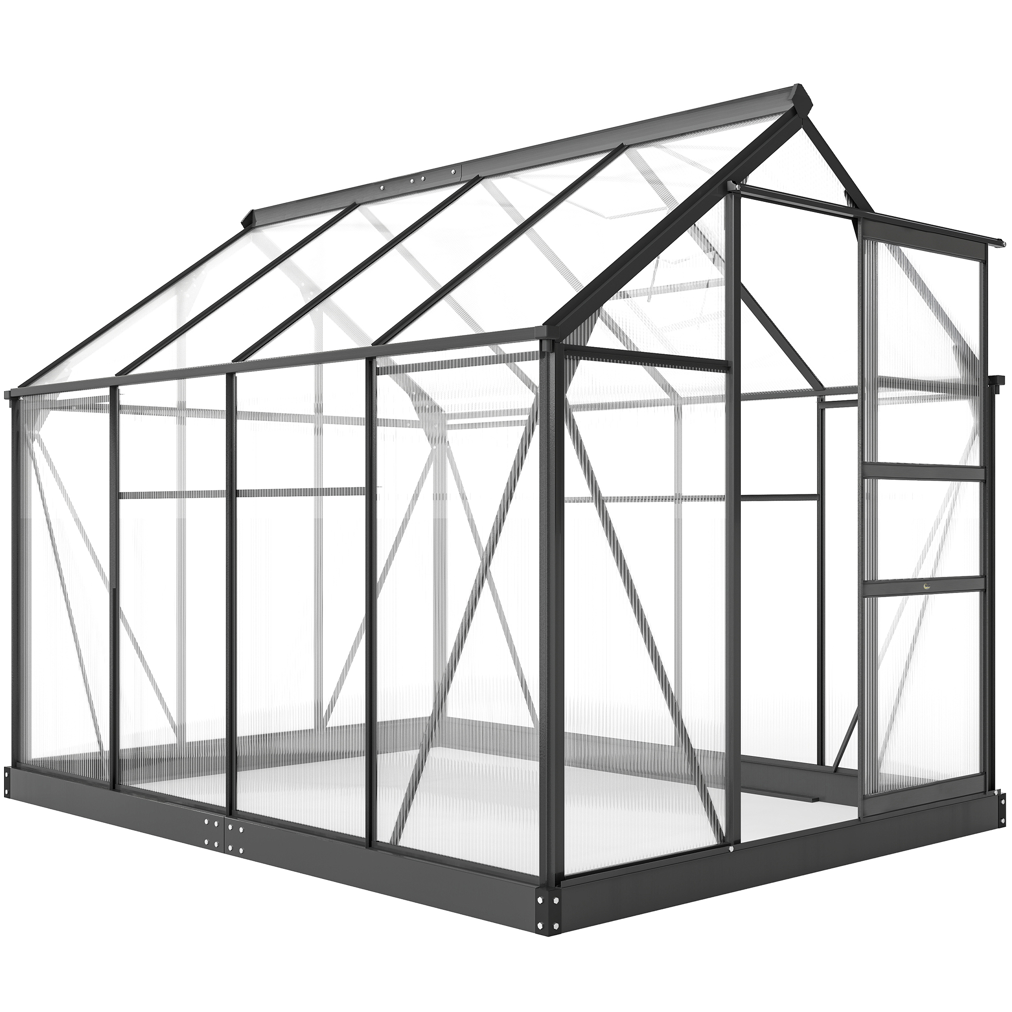 Outsunny Gewächshaus Aluminium 4,79m² 190x252x201cm mit Fundament Dachfenster Schiebetür 4 mm Platten, UV-beständig Treibhaus Aufzucht Tomatenhaus Pflanzenhaus Frühbeet für Garten Outdoor Aosom