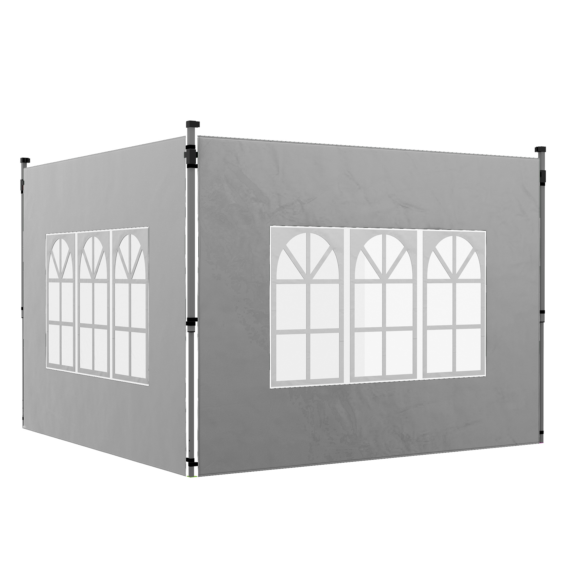 Outsunny 2-delige set zijwanden voor paviljoen 3x3/3x4 m, zijwand met raam, waterdicht Lichtgrijs