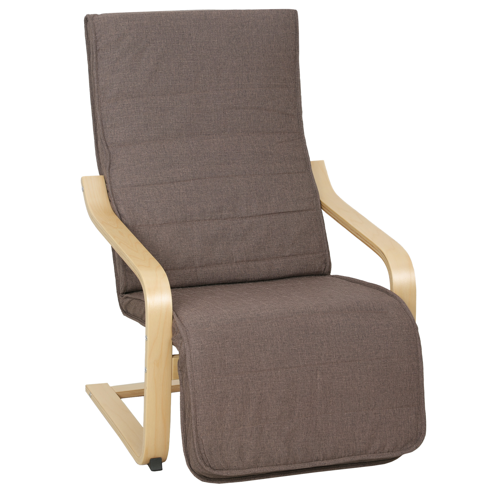 HOMCOM Sessel Wohnzimmer Relaxsessel Loungesessel Ruhesessel mit Armlehnen aus Birkenholz, 5-fach verstellbare Fußteil, Lesesessel mit Leinenoptik, Polstersessel für Schlafzimmer, Braun Aosom