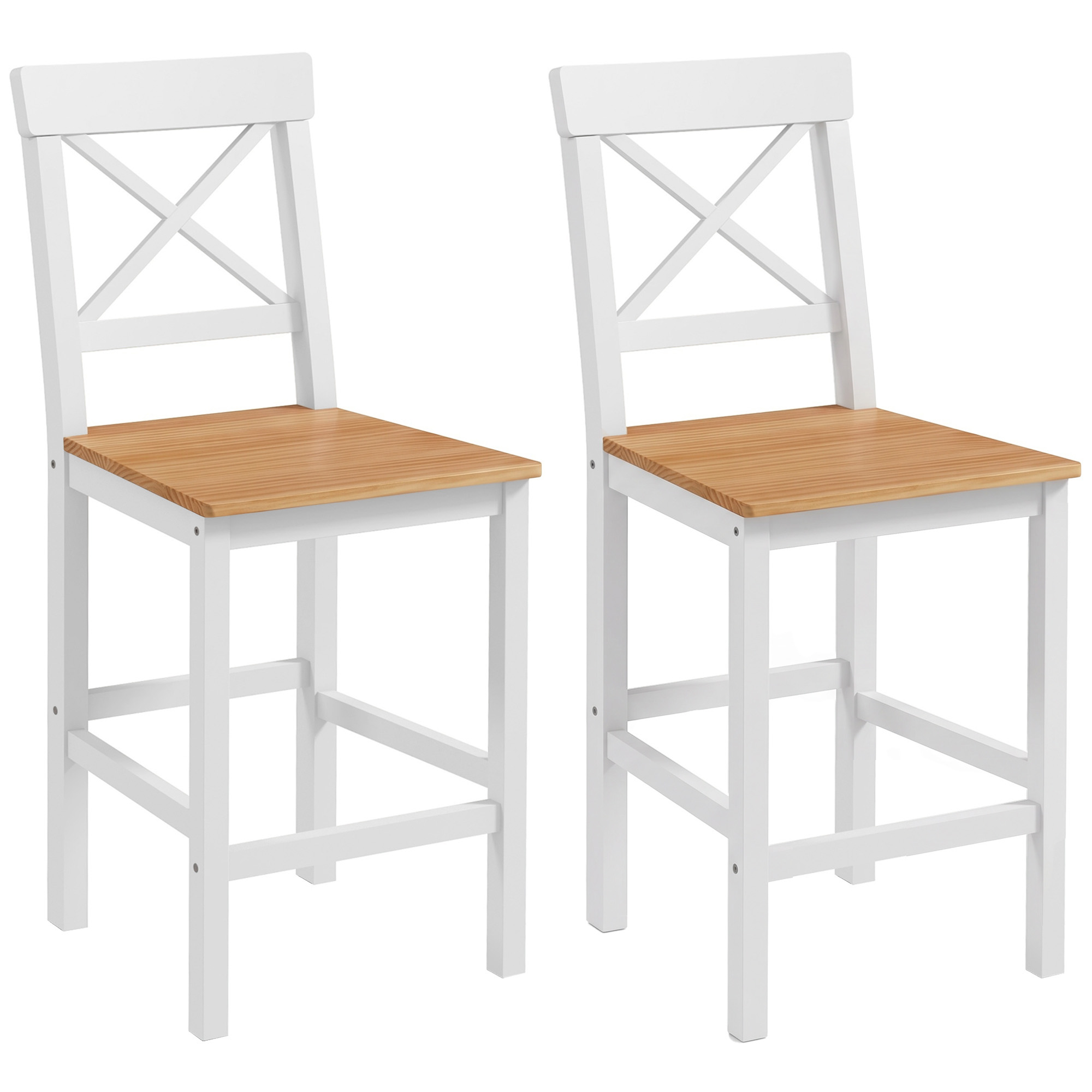 HOMCOM Barhocker Set aus 2, Laudhaus-Thekenhocker, Barstühle aus Massivholz mit Kreuzrücken und Fußstütze für Küche, Natur Aosom
