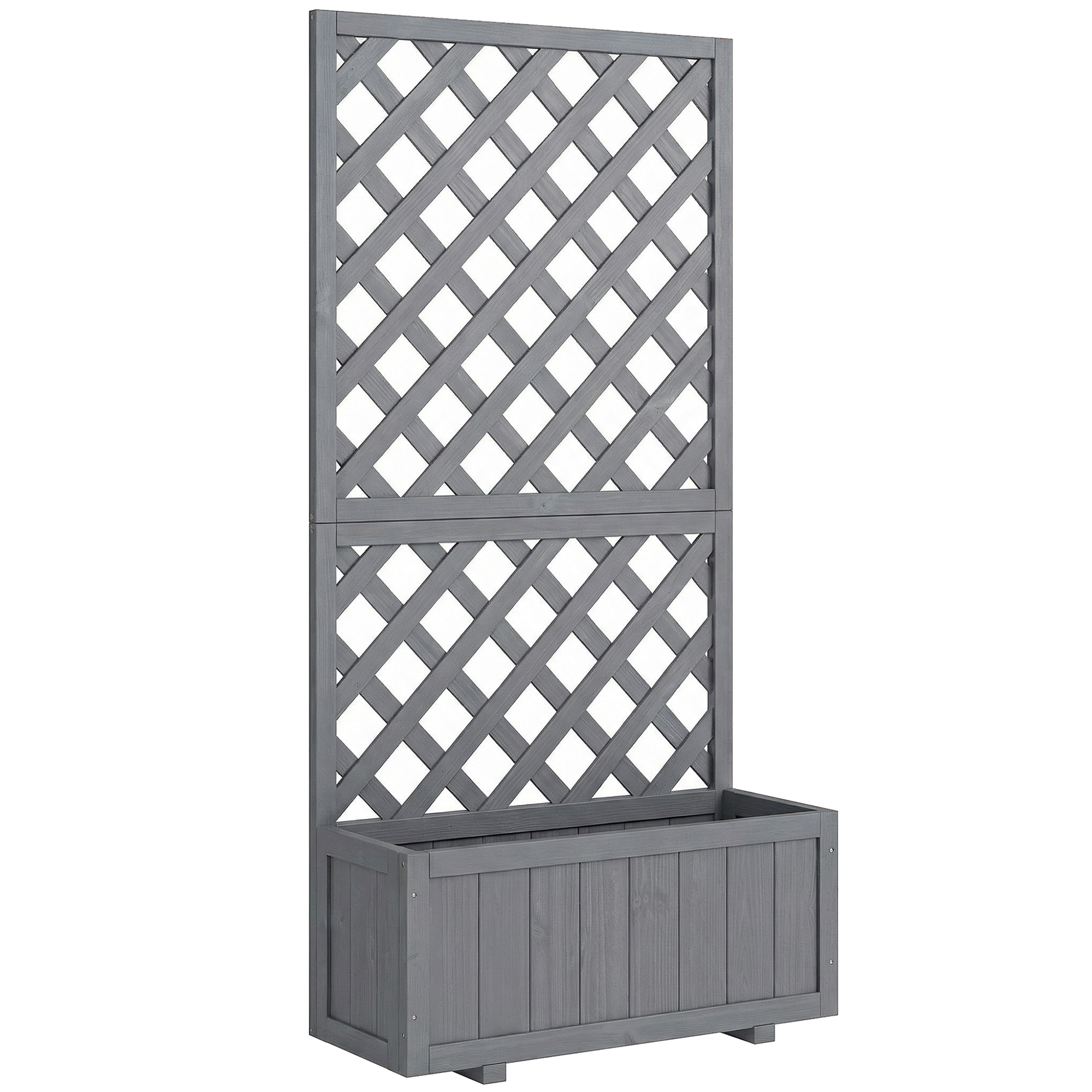 Outsunny Grey Wood Planter With Trellis For Climbing Plants, Raised Bed, Planter Box With Drainage Holes To Grow Herbs Flowers,