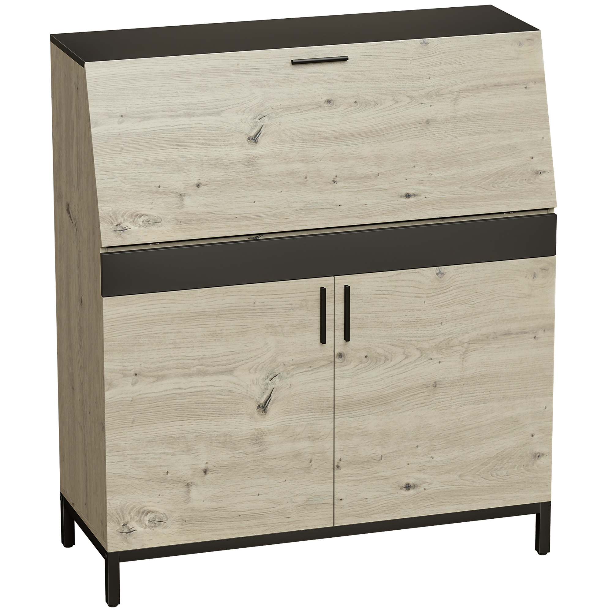 HOMCOM Sekretär-Schreibtisch 100 cm, Moderner Industrieller Computertisch mit Regalen und Schrankfach, Bürotisch für Büro oder Schlafzimmer, Naturholz+Schwarz Aosom