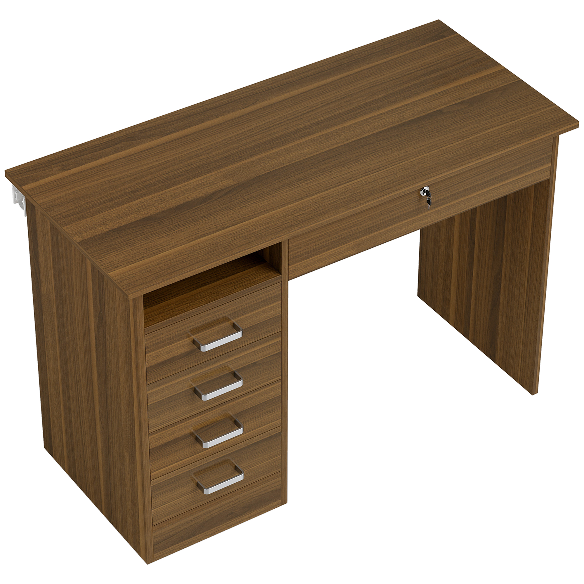 HOMCOM Computerschreibtisch mit 5 Schubladen, 110 x 50 cm, Schreibtisch mit Stauraum, offenes Fach, abschließbare Schublade und große Arbeitsfläche, Tisch für Wohnzimmer, Zuhause, kleine Räume, Dunkler Nussbaum Aosom