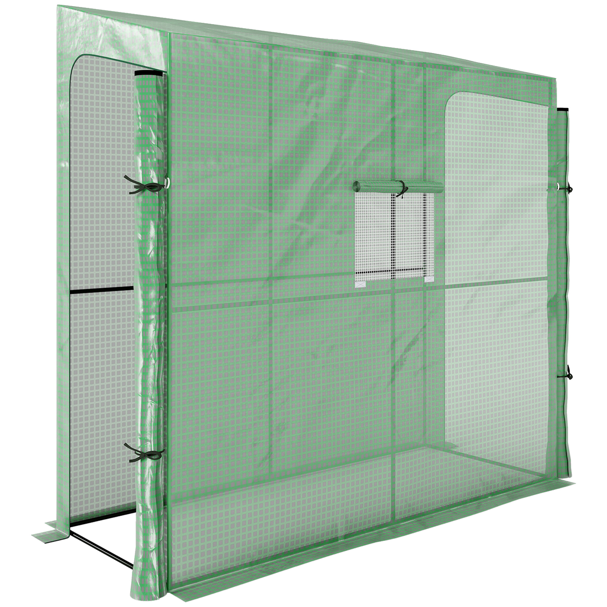 Outsunny Anleun-kas, stevige kweekbak, oprolbare deuren, weerbestendig, optimale ventilatie, 200 x 80 x 200 cm, groen | Aosom.nl