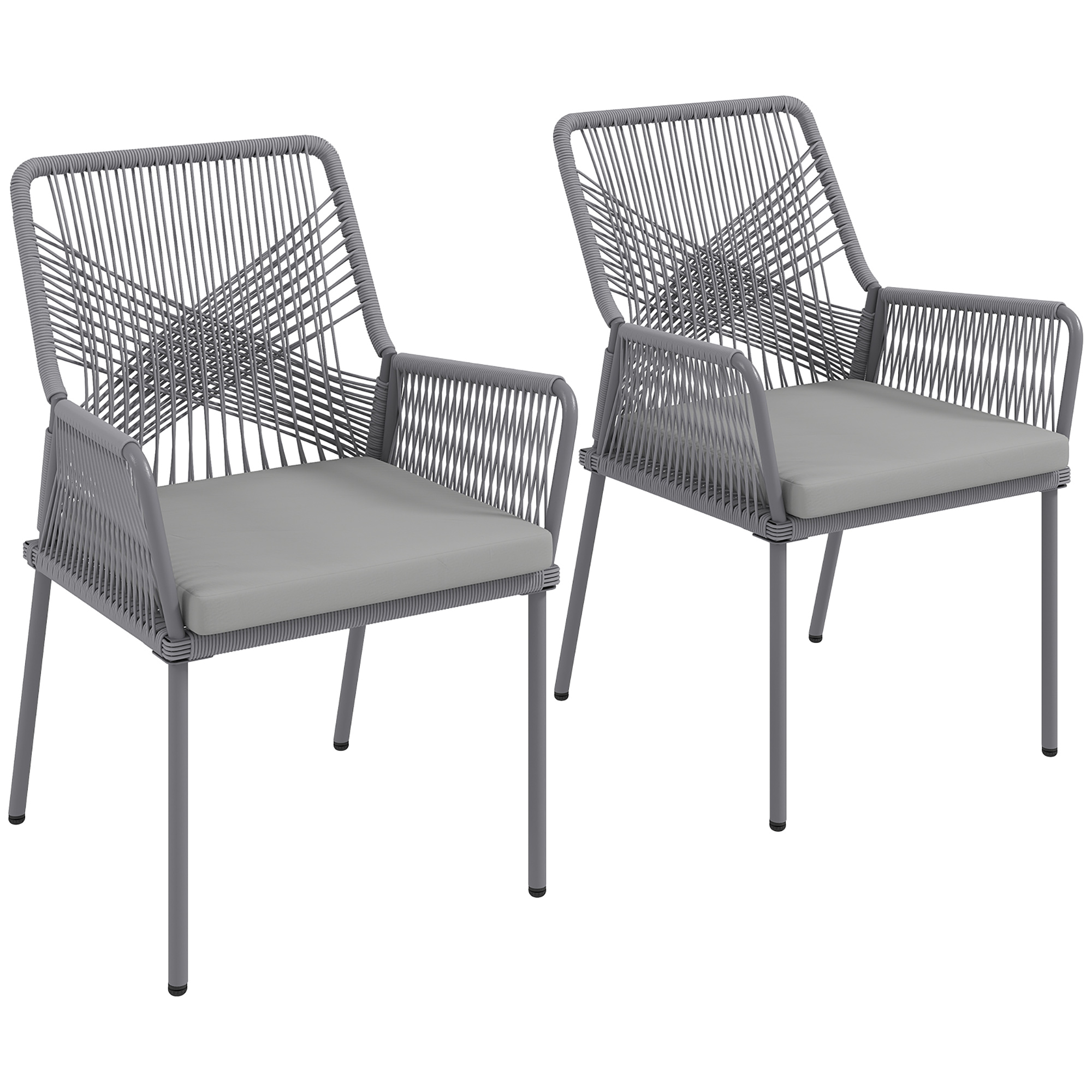 Outsunny 2er Set Gartenstuhl Rattan Gartenmöbel mit Armlehne Rückenlehne abnehmbar Sitzkissen wetterfest Outdoor Essstühle Gartenstühle Balkonstuhl Rattanstuhl für Garten Balkon Terrasse Dunkelgrau Aosom