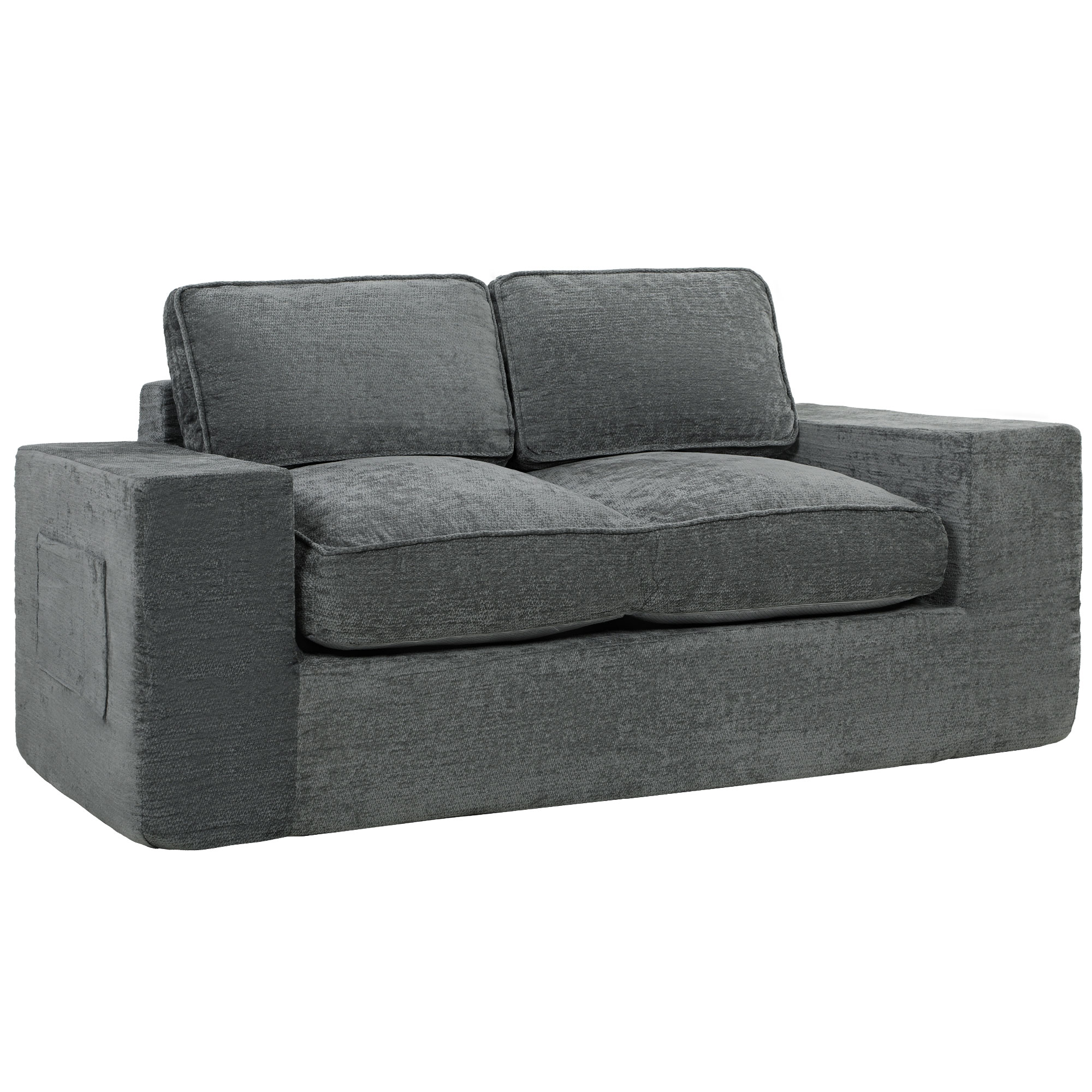 HOMCOM 2-Sitzer Sofa mit Chenillebezug, Wohnzimmer-Sofa 156 cm, breite gepolsterte Sitzfläche und Armlehnen, 2 Kissen, Seitentaschen, komprimiert verpackt, ohne Montage, für Wohnzimmer/Schlafzimmer, Grau Aosom