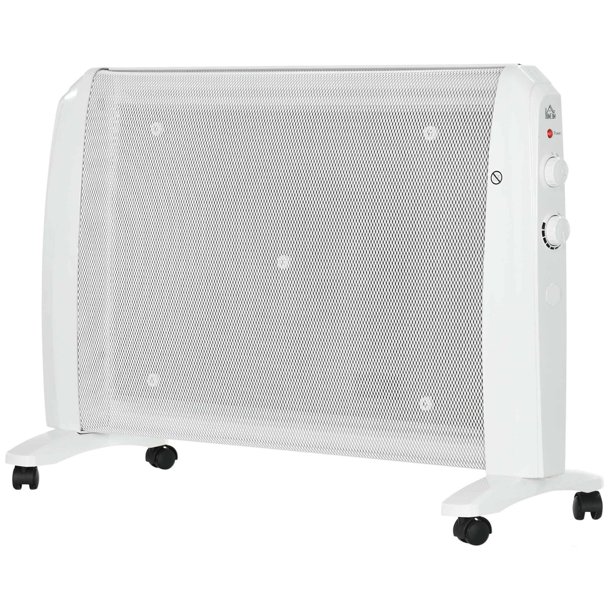 HOMCOM Mika-Heizgerät 1000W/2000W mit einstellbarem Thermostat, Elektroheizung mit 2 Modi, 4 Rollen, Überhitzungs- und Kippabschaltung, 15-20 m², Weiß Aosom