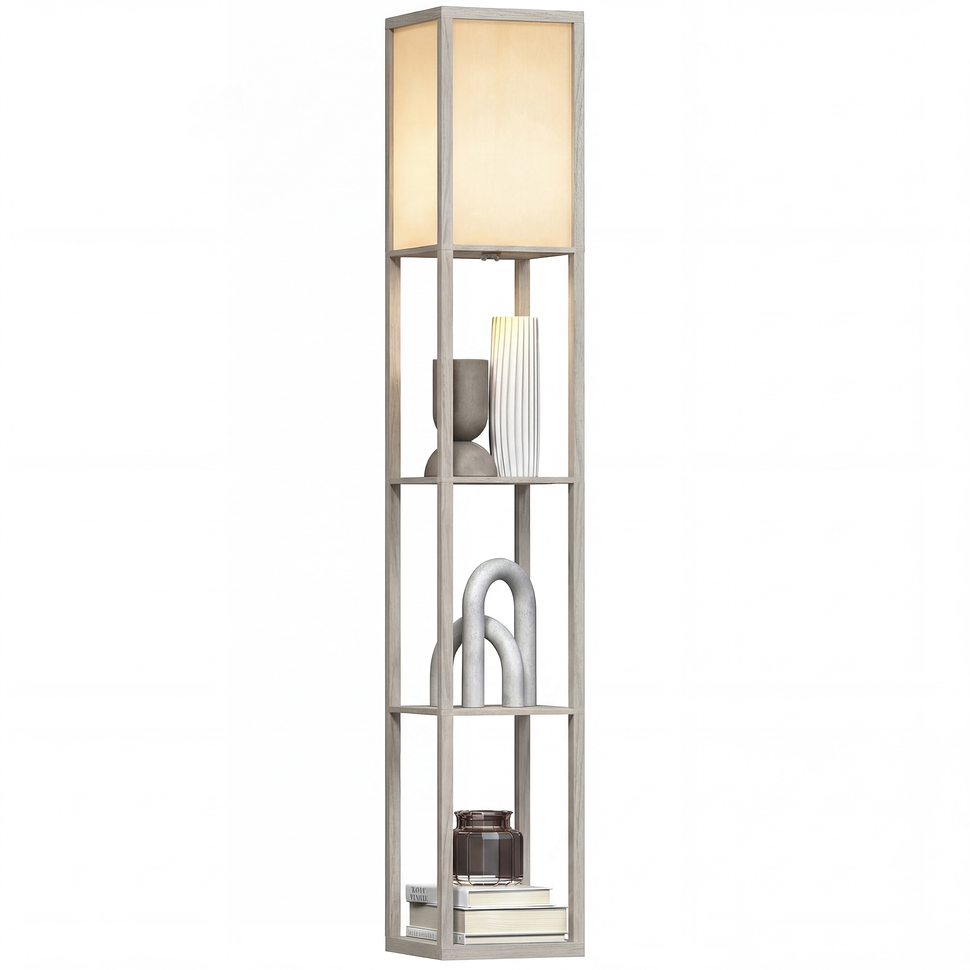 Homcom Oak Floor Lamp With Shelves, 3-Tier Floor Standing Lamp, Reading Standing Lamp For Living Room, Bedroom, Office, Dorm, | Aosom Uk