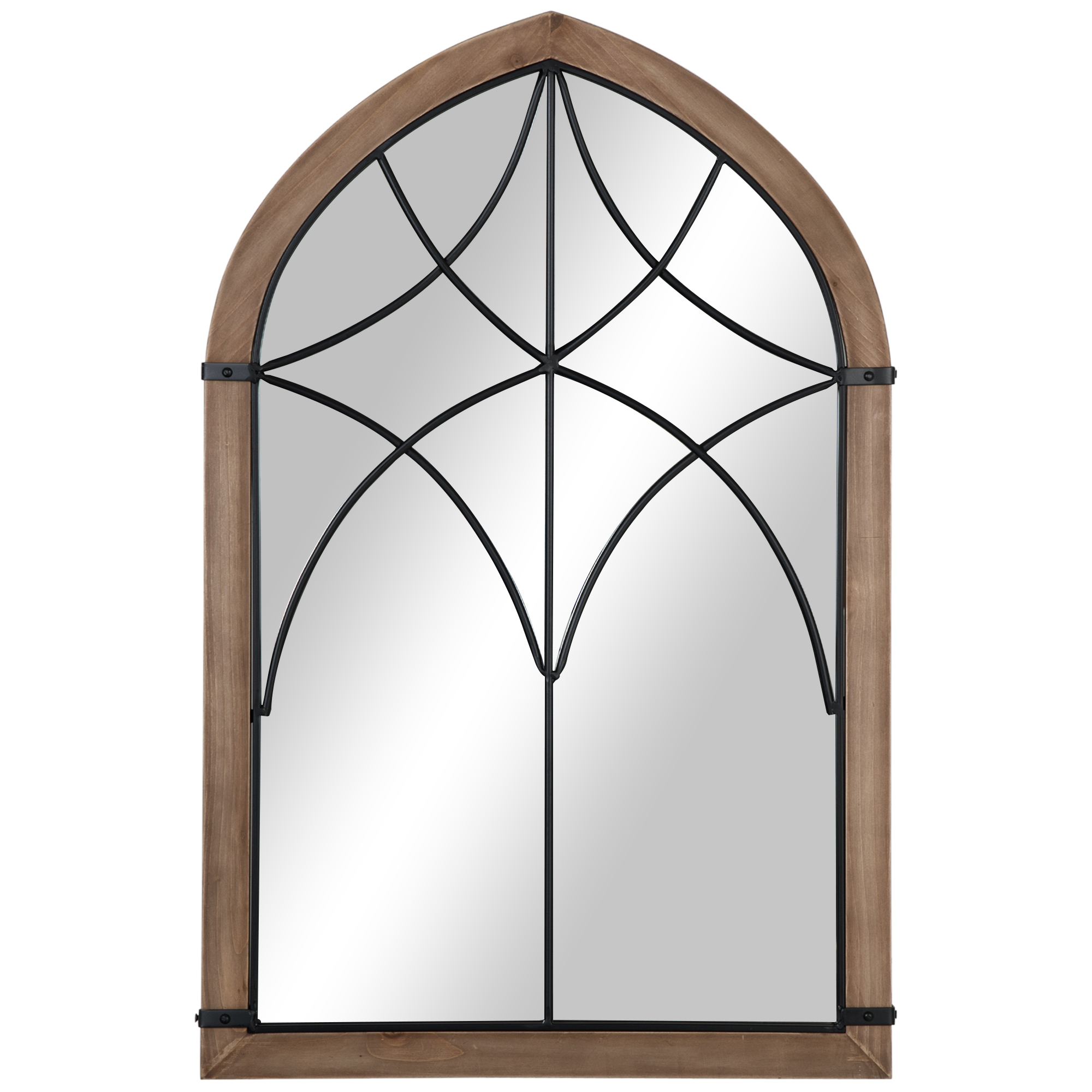 HOMCOM Oglindă de Perete cu Formă de Arc, Detalii Moderne și Cârlige, Oglindă din MDF și Sticlă, 60x93 cm, Maro și Negru | Aosom Romania