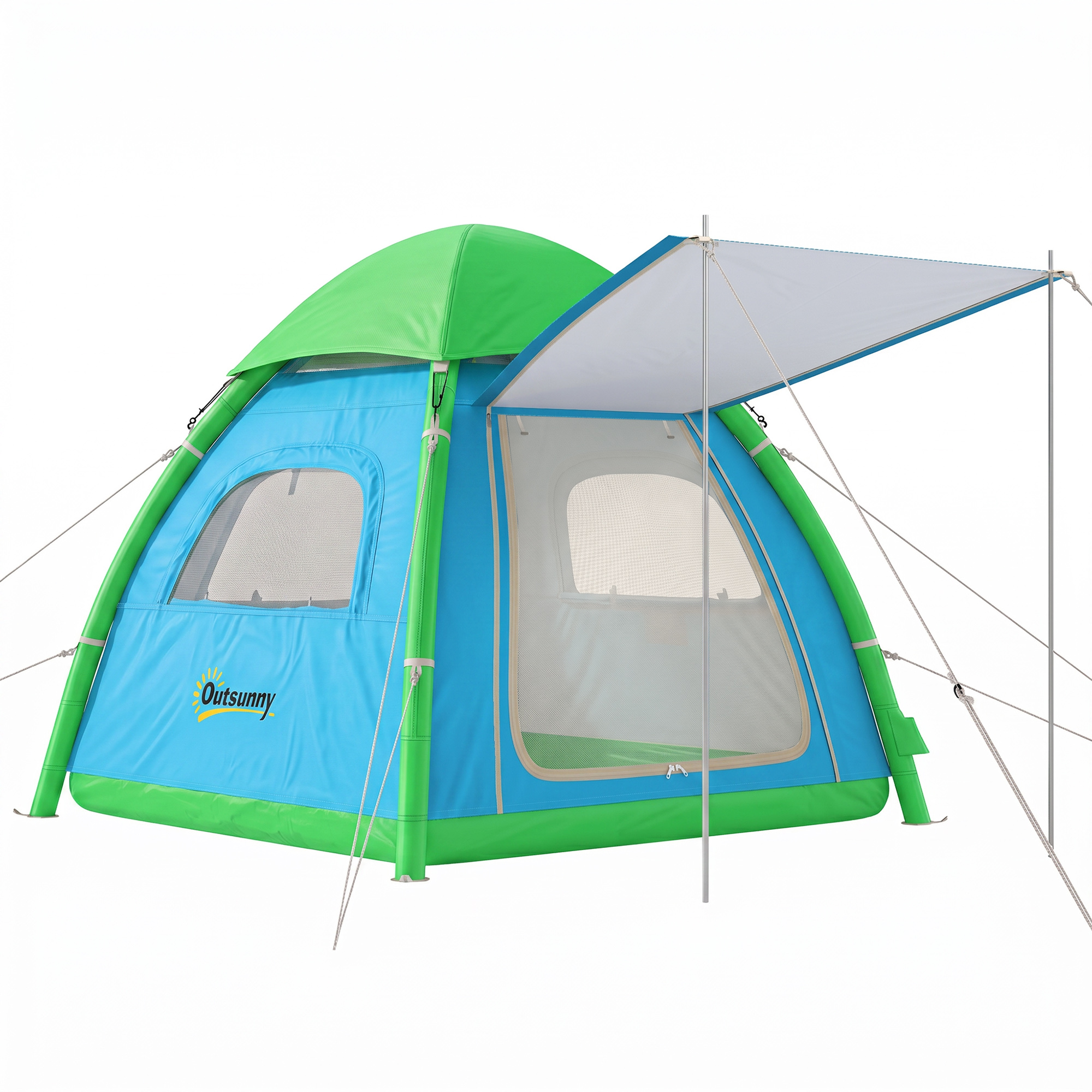 Aufblasbares Zelt 3 Personen Schneller Aufbau Outdoor Camping Zelt mit Luftpumpe Meshfenster abnehmbar Dach