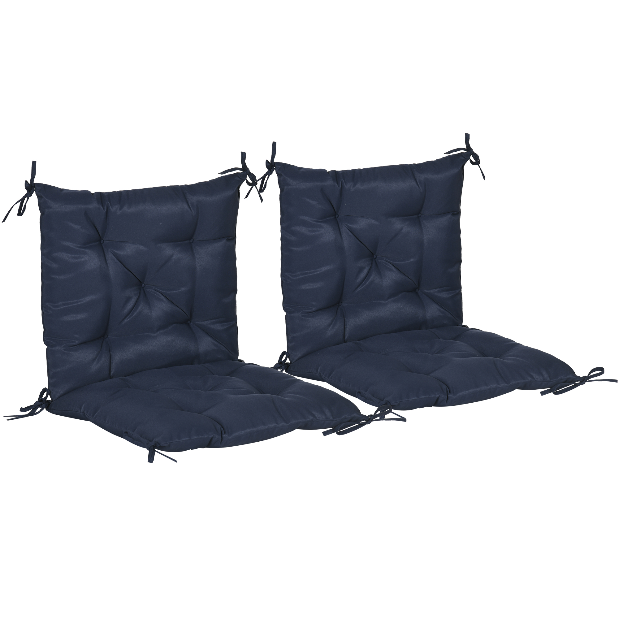 Outsunny 2er-Set Sitzkissen, 98 x 50 cm Stuhlkissen mit Bindebänder, Stoffbezug, 8cm dick Polsterauflage, Sitzpolster für Küche, Büro, Esszimmerstühle, Dunkelblau Aosom