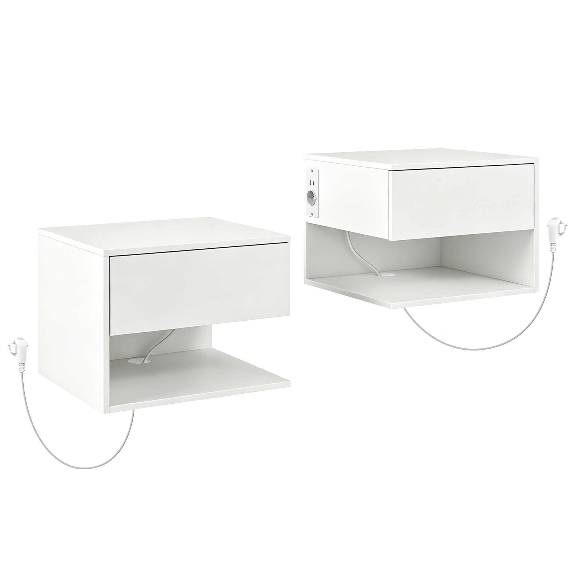 HOMCOM Set Noptiere Suspendate cu Sertar și Raft, Noptiere Moderne pentru Canapea, 40 x 35 x 30 cm, Alb | Aosom Romania