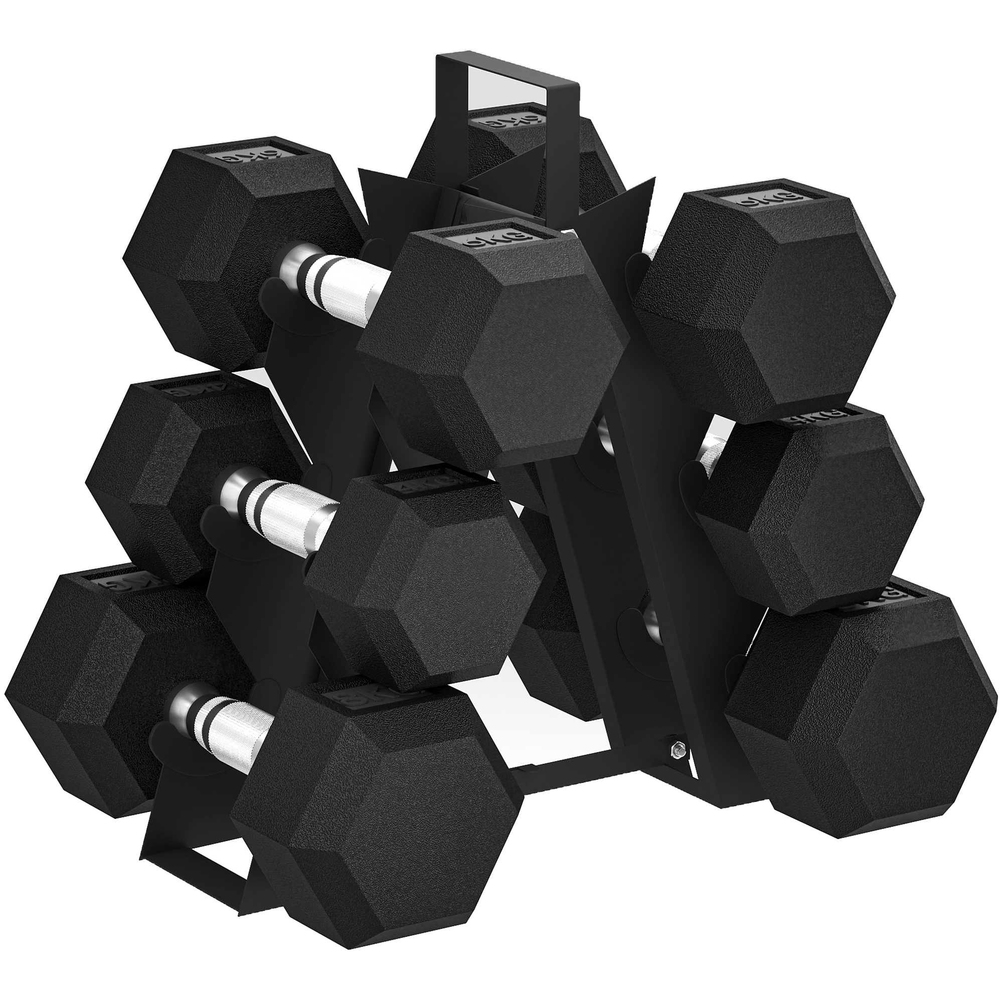 SPORTNOW Set de Gantere pentru Sala de Fitness cu Suport, 2x4kg, 2x6kg, 2x8kg, Greutăți Hexagonale din Metal cu Mâner Antiderapant, Antrenament de Forță Acasă, Negru | Aosom Romania