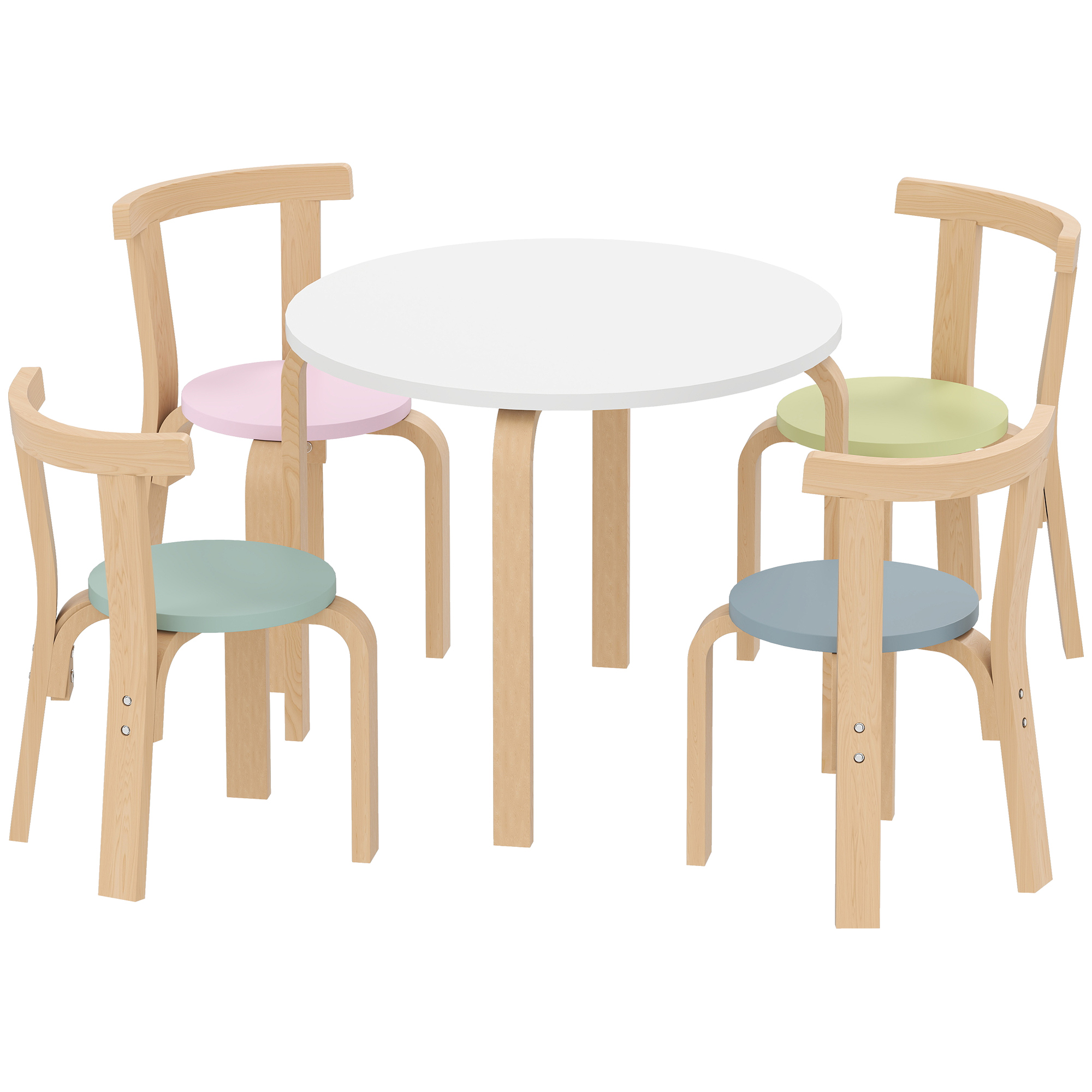 AIYAPLAY Kindertisch Holz mit 4 Stühlen 5-teilig Kinder Tisch Stuhl Set Kindersitzgruppe Sitzgruppe für Kinderzimmer, für 3-8 Jahre Kinder, Bunt Aosom