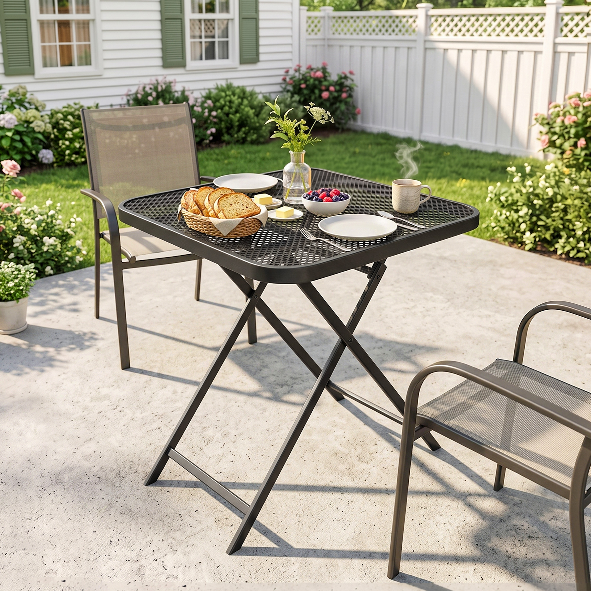 Outsunny Gartentisch klappbar 70 x70 cm, Wetterfest Balkontisch Klapptisch mit Ausschnitt-Design quadrarisch Schwarz