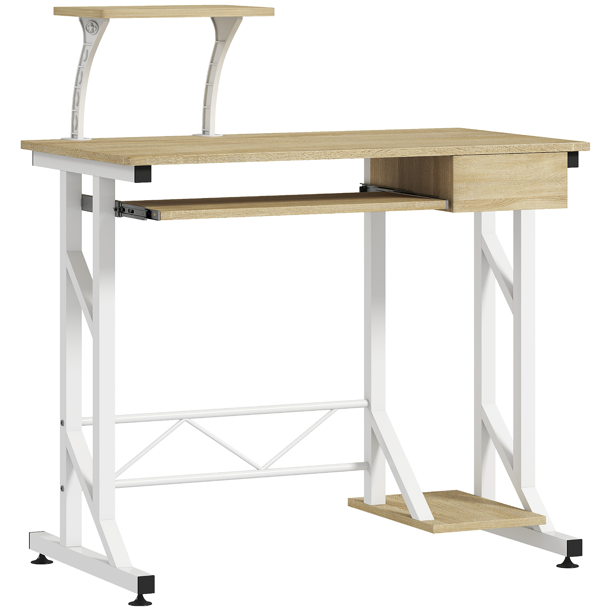 HOMCOM Schreibtisch mit Tastaturauszug und Schublade, Computertisch für Büro 90x50x100 cm Eiche Aosom