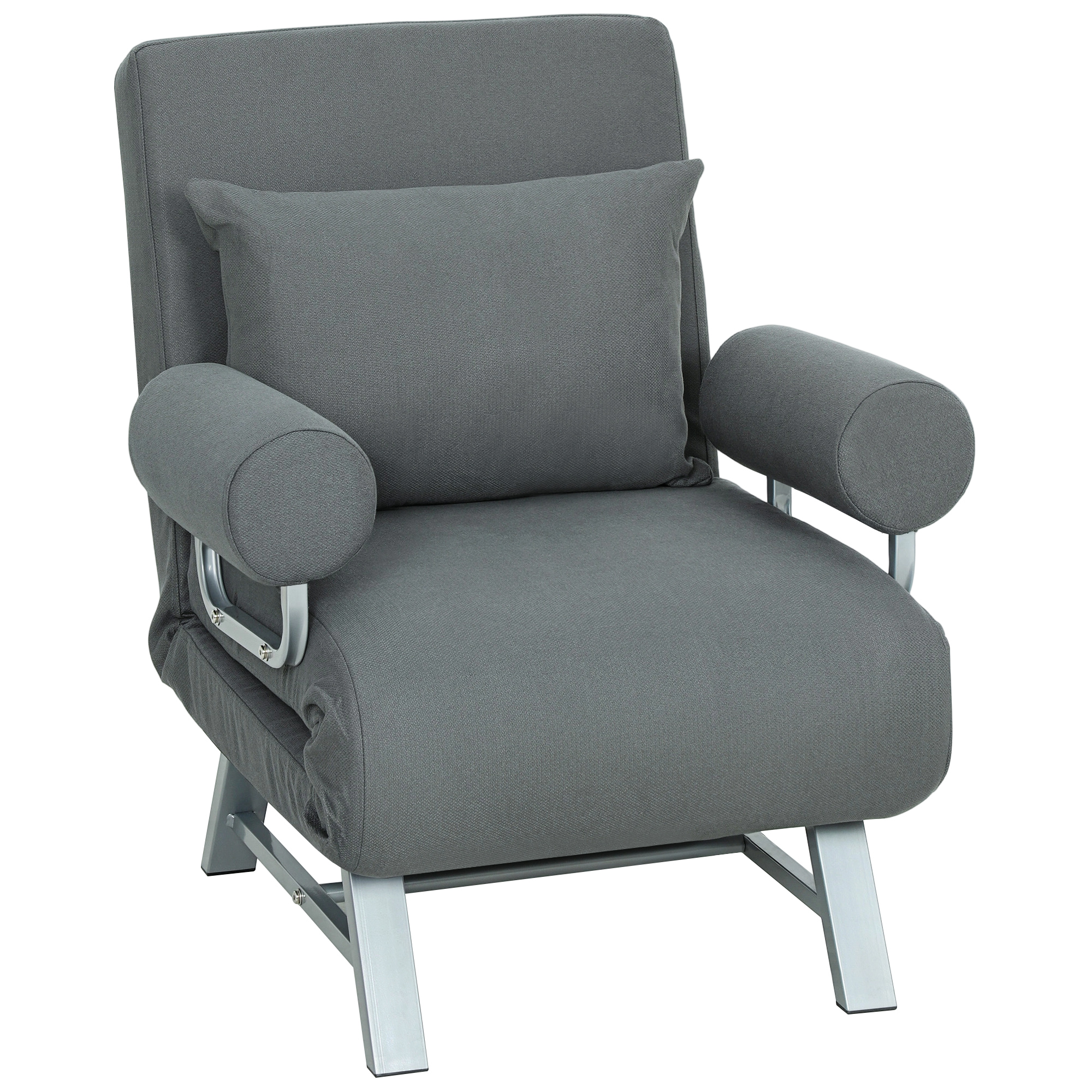 HOMCOM 3 in 1 Schlafsessel, Schlafsofa mit Bettfunktion, Zierkissen, klappbarer Relaxsessel mit Verstellbarer Rückenlehne Armlehne Liegestuhl in Polyesteroptik, für Wohnzimmer, Dunkelgrau Aosom