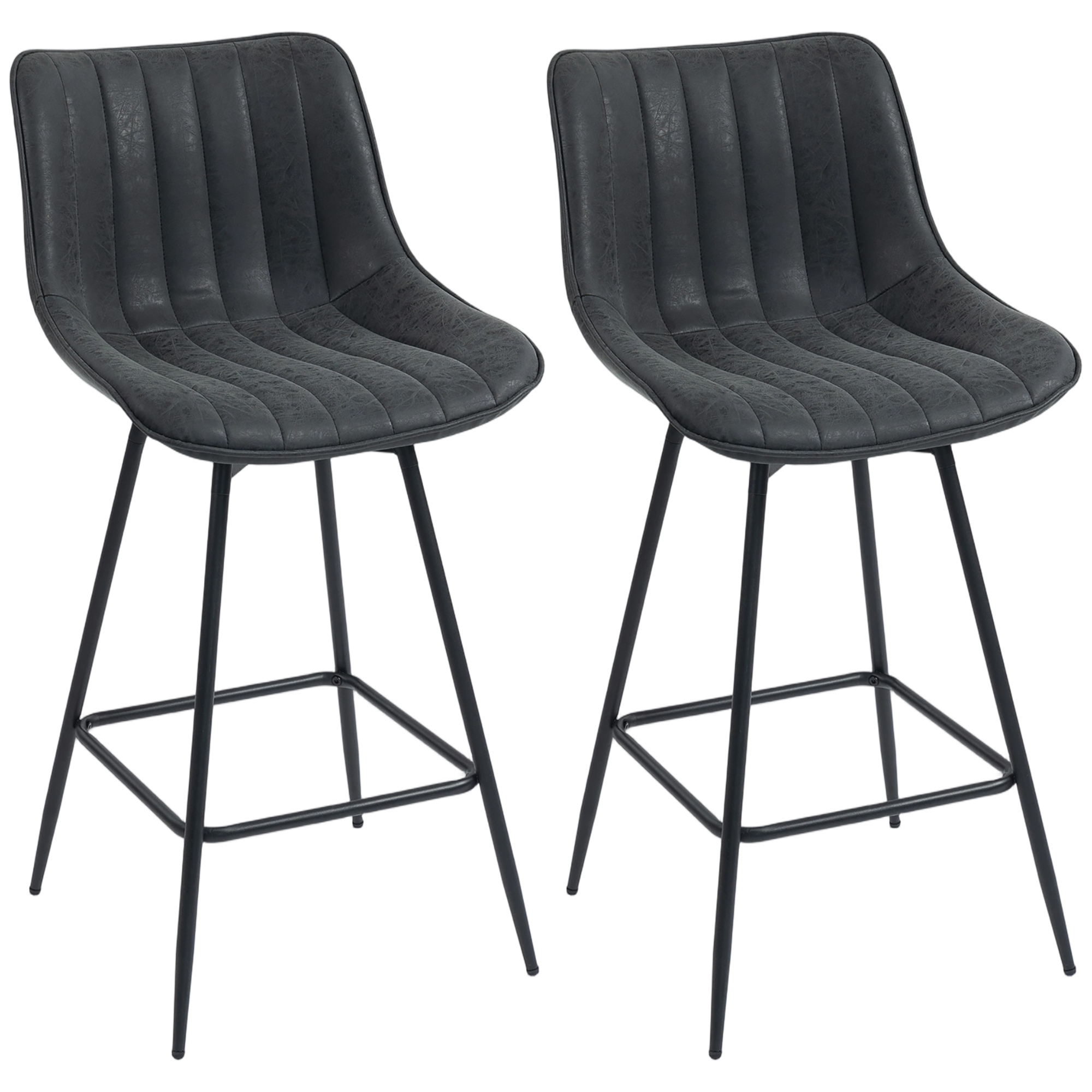 HOMCOM Barhocker Set aus 2, 68 cm drehbare Tresenhocker mit Rückenlehne, gepolsterte PU-Leder Barstühle mit Fußstütze und Stahlbeinen für Kücheninsel, Esszimmer, Schwarz Aosom