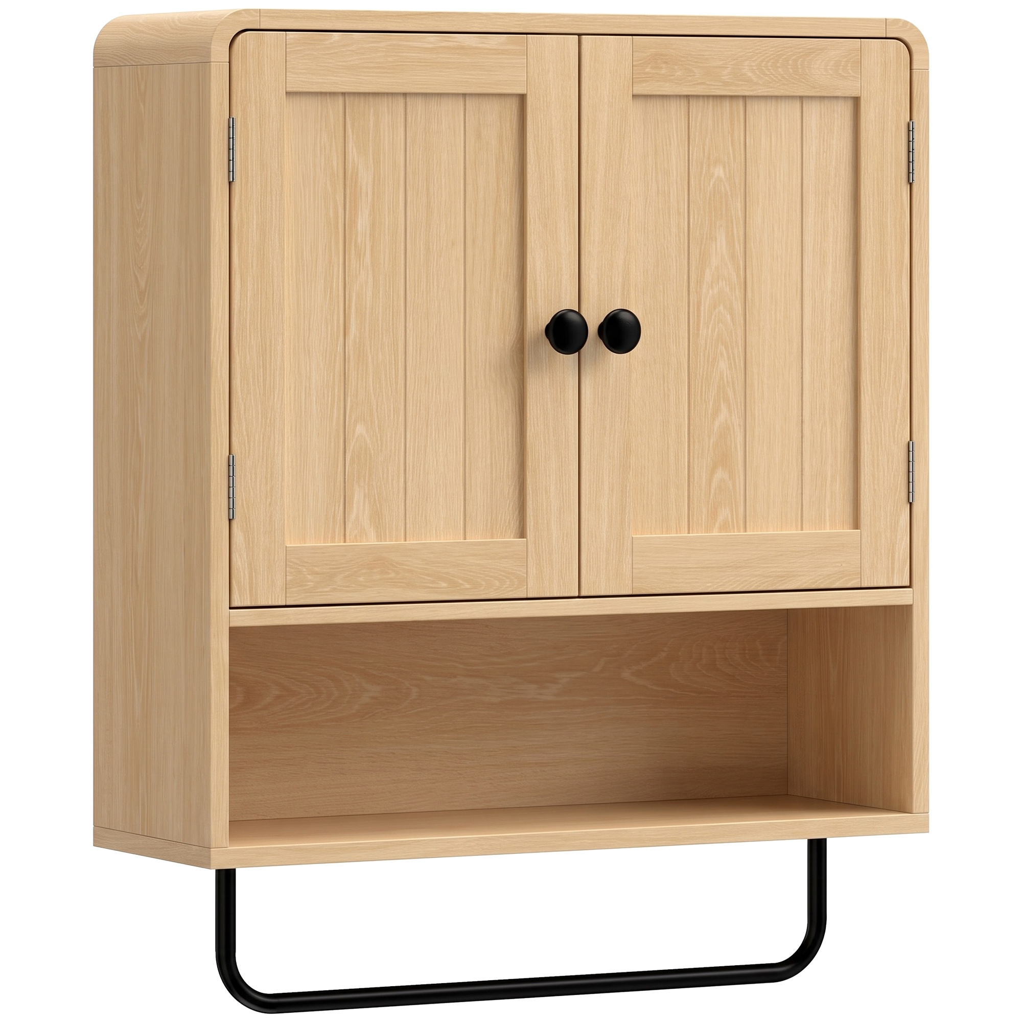 HOMCOM Wandhängeschrank für Badezimmer, hängender Stauraum mit 2 Türen, offenes Fach, Handtuchhalter und verstellbares Regal, hängender WC-Schrank, 60x20x60cm, Eiche Aosom