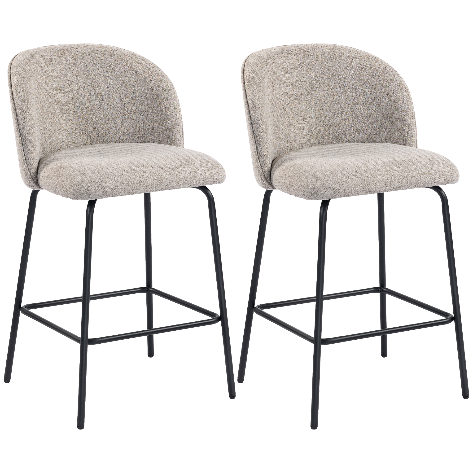 HOMCOM Barhocker 2er Set Barstuhl, Tresenhocker mit Fußstütze, Lehne, Leinen-Optik, Sitzhöhe 68 cm Küchenstühle mit Stahlgestell Loungesessel für Küche, Wohnzimmer, Esszimmer Hellgrau Aosom