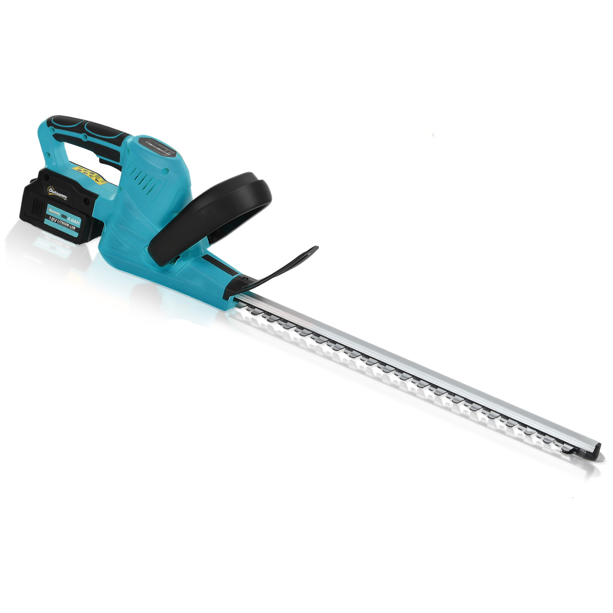 Outsunny Elektro Heckenschere Akku Elektrischer Heckenschneider mit 51cm Schnittlänge, Bürstenlosem Motor, 2 Akkus, Kabellos, Metall, für Äste, Sträucher, Zweige, Blau Aosom