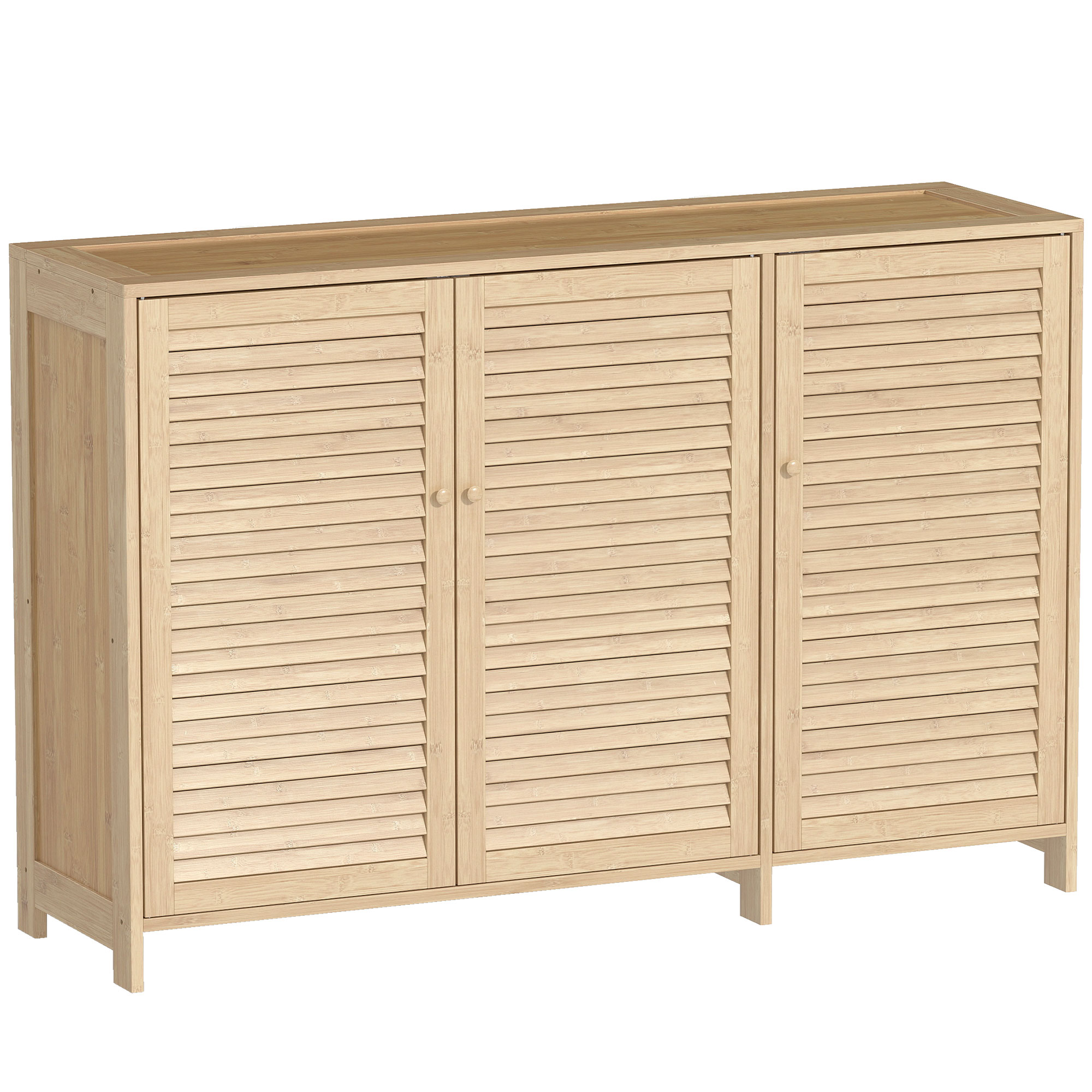 HOMCOM Bambus-Schuhschrank 18 Paar, Schuhschrank mit 3 Lamellentüren und verstellbaren Einlegeböden, Aufbewahrungsmöbel für Flur, Eingangsbereich, Ankleide, 120x35x80cm, Naturholz Aosom