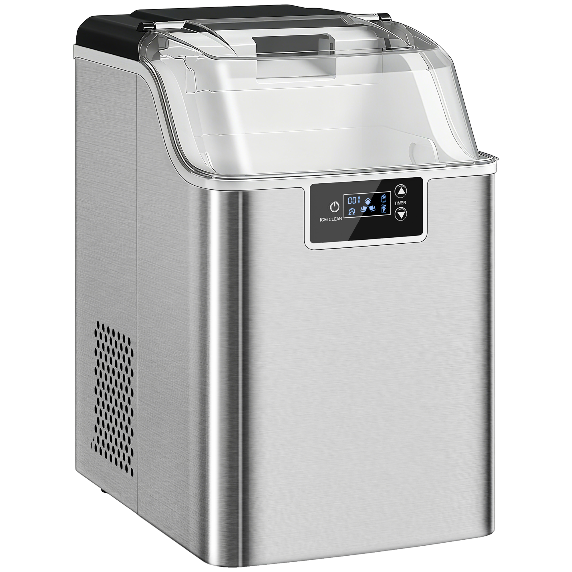 HOMCOM Eiswürfelmaschine, Ice Maker Edelstahl 24 Eiswürfel in 6-15 Min., 20kg/24h, 2,1L Wassertank, Selbstreinigend Eiswürfelbereiter mit Eisschaufel und Korb, für Küche, Büro, Party Aosom
