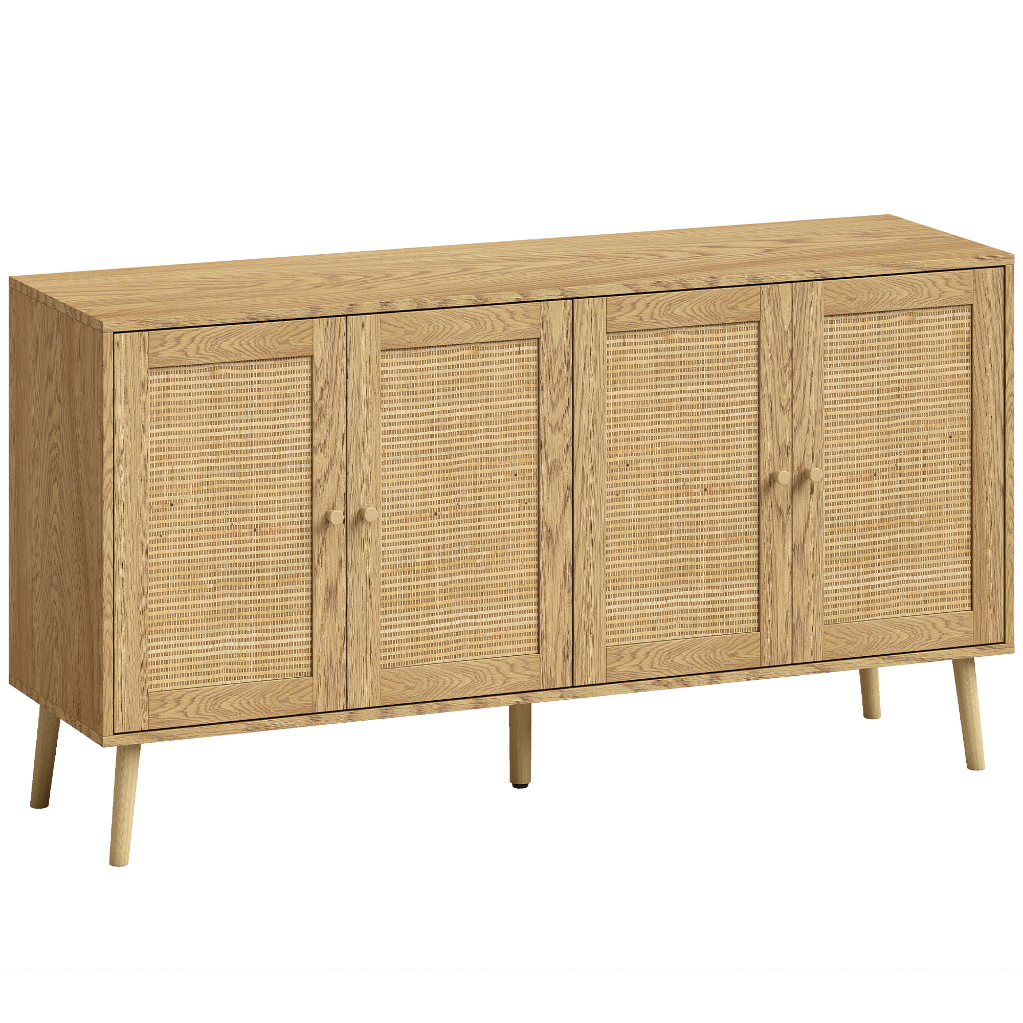 HOMCOM Bufet din rattan cu 4 uși bufet boho de bucătărie cu 2 rafturi reglabile aspect lemn natural | Aosom Romania