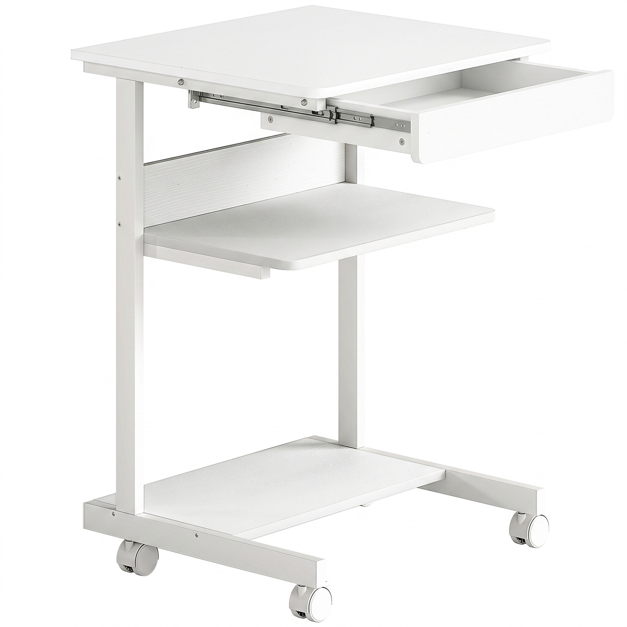 HOMCOM Schreibtisch mit Rollen Computertisch platzsparender Bürotisch mit CPU-Ständer, Schublade, Ablage, PC Tisch für Home Office, Schlafzimmer, Weiß Aosom