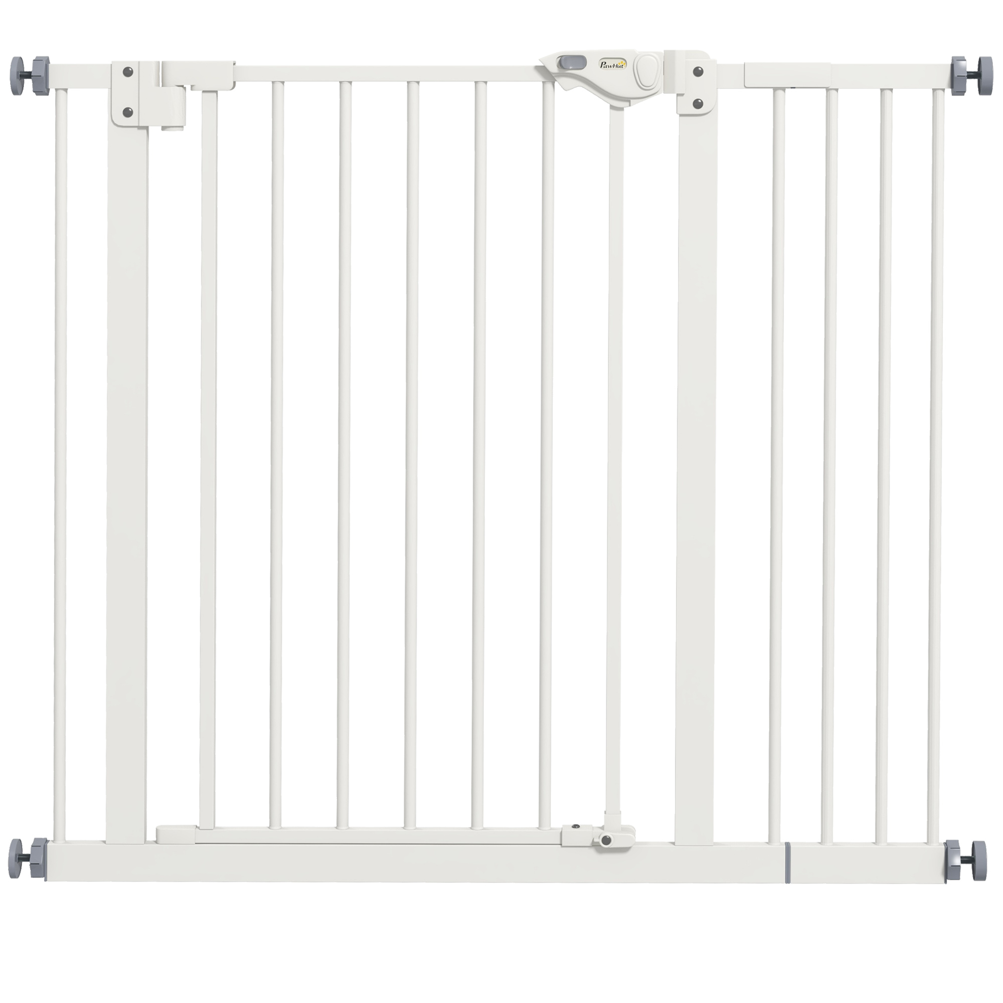 PawHut Türschutzgitter Hunde, Absperrgitter, 74-80/87-94 cm, Treppenschutzgitter für Haustier, Hundegitter inkl. verschiedene Verlängerungen, Schutzgitter ohne Bohren, Metall, Kunststoff, Weiß Aosom