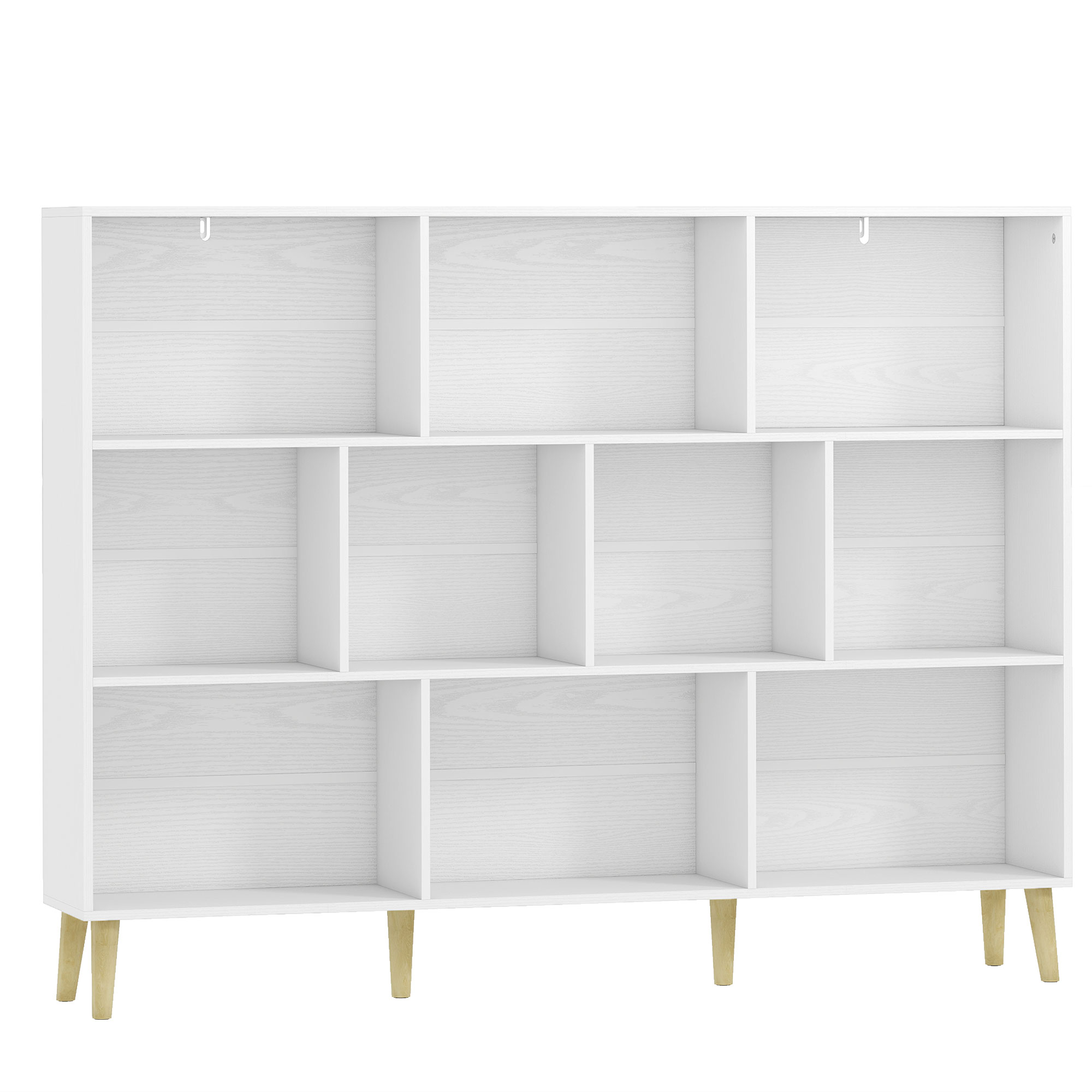 HOMCOM 10-Fächer-Regal, 3-stufiges Bücherregal mit Massivholzfüßen, für Schlafzimmer, Wohnzimmer, Büro, 140x24x107 cm, Weiß Aosom