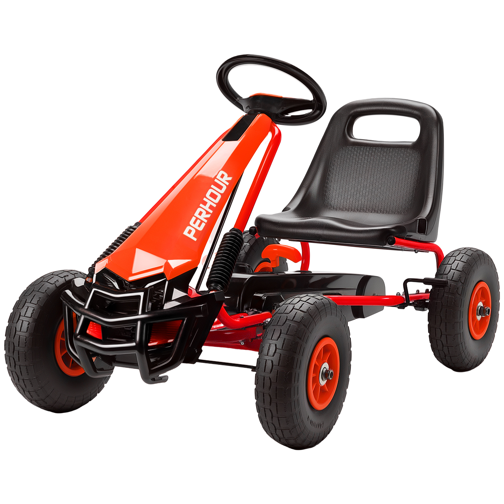 AIYAPLAY Gokart, Tretauto mit Handbremse, verstellbarem Sitz, Vor- und Rückwärtsgang, Pedalantrieb, Kinderfahrzeug mit EVA Reifen, manueller Kupplung, Tretfahrzeug für Kinder 3-8 Jahren, Rot Aosom