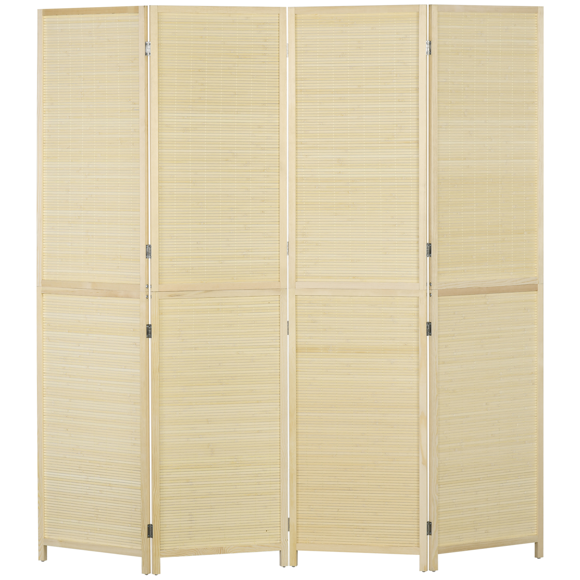 HOMCOM Paravent 4-teilig 180 x 180 cm Faltbar Raumteiler Trennwand aus Bambus, Stellwand Sichtschutz Raumtrenner für Wohnzimmer Schlafzimmer Natur Aosom