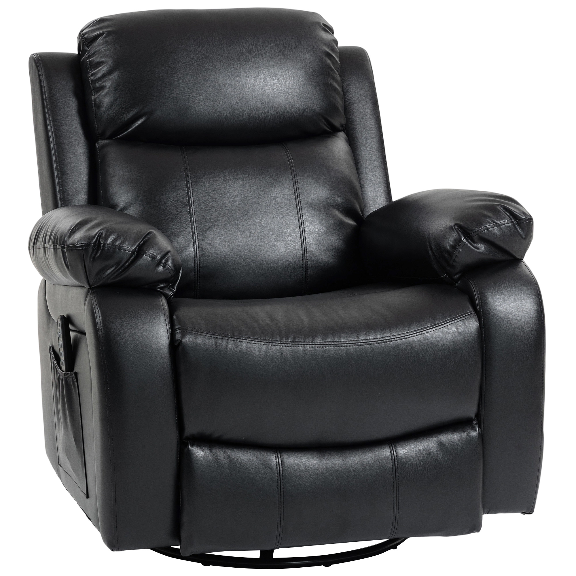 HOMCOM Relaxsessel mit Massagefunktion, Elektrisch Fernsehsessel mit 8 Vibrationsköpfen, Wippfunktion, Drehbar Liegesessel mit Fernbedienung und Seitentasche, Kunstleder, Schwarz Aosom