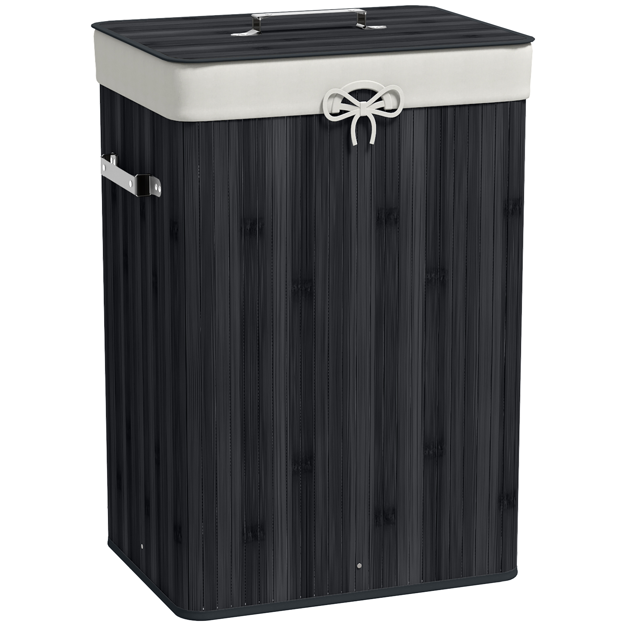 HOMCOM Wäschekorb schmal mit Deckel 72L Wäschesammler mit Griff, herausnehmbarer Wäschesack, Wäschebox für Waschküche Schlafzimmer Badezimmer, Schwarz Aosom
