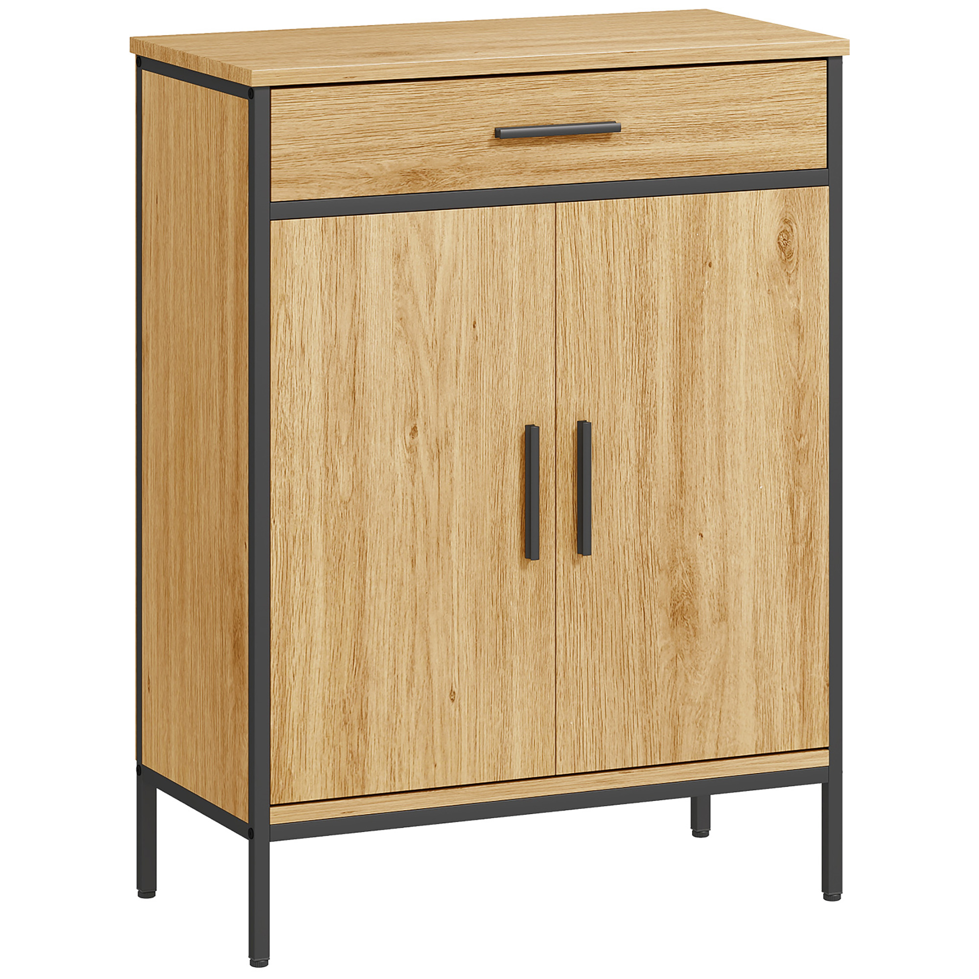 HOMCOM Badezimmerschrank Badschrank mit Schublade, Soft-Close-Tür, Beistellschrank mit Verstellbarem Regal, Industrial Aufbewahrungsschrank für Wohnzimmer Eiche 60 x 30 x 80 cm Aosom