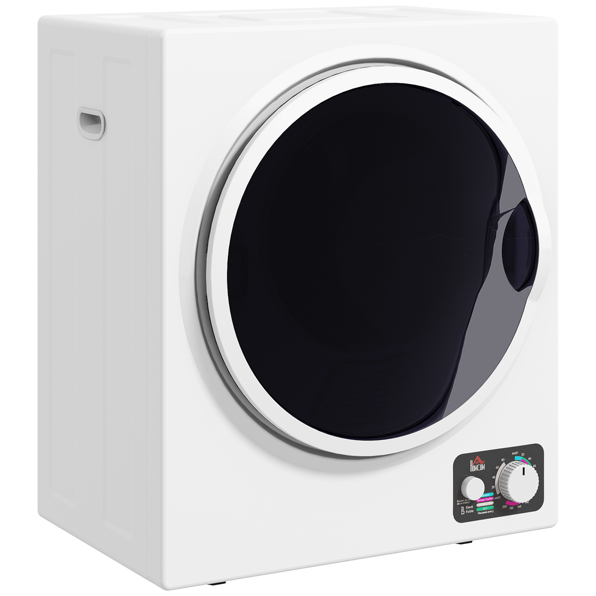 HOMCOM Mini Wäschetrockner 4 kg mit 4 Programme bis zu 65℃ 850W Freistehend Wandmontierbar Ablufttrockner mit 2 Heizstufen, Sterilisation, Edelstahltrommel Trockner für Kleidung Wohnmobile Weiß Aosom