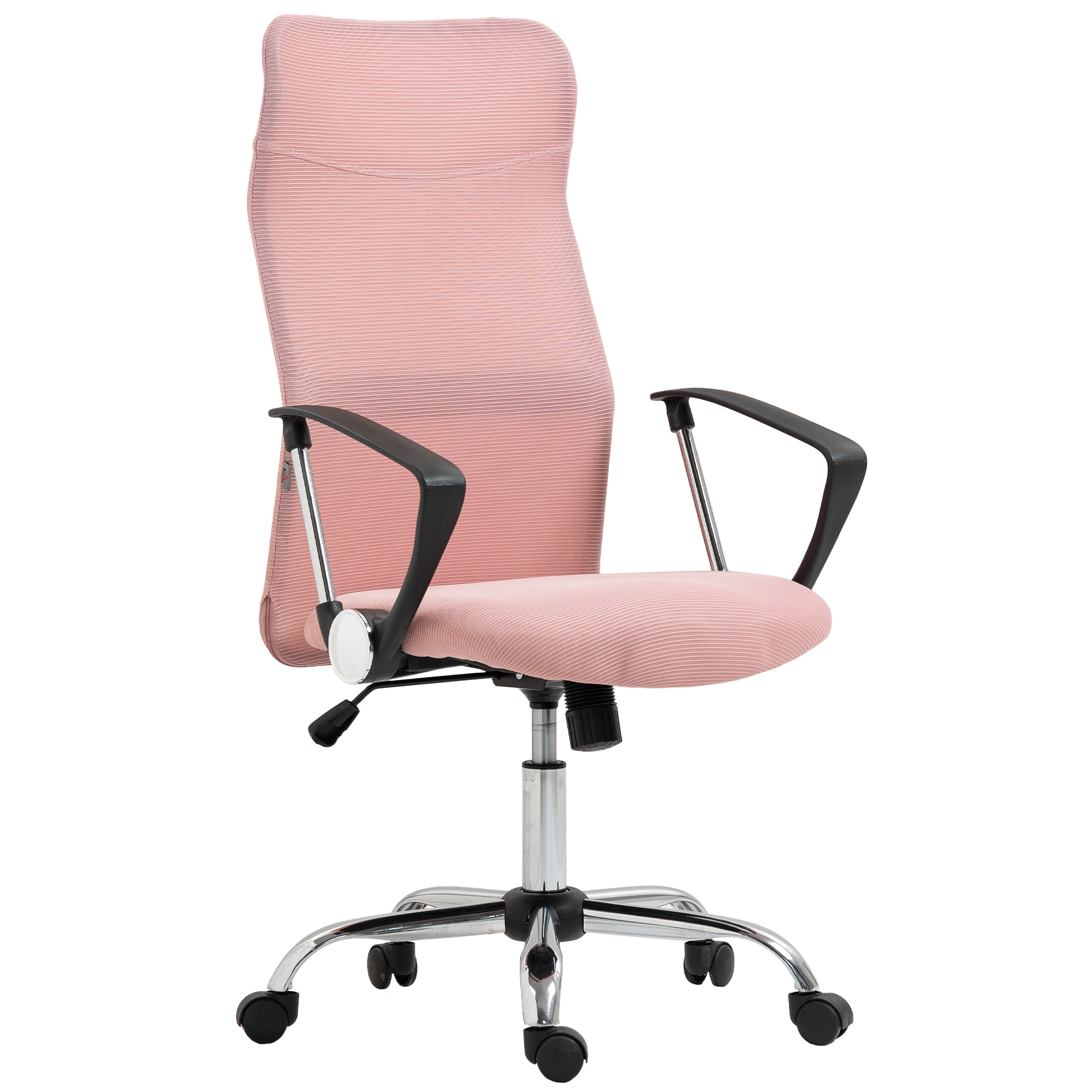 HOMCOM Bürostuhl Ergonomischer Schreibtischstuhl mit Armlehne, hoher Rückenlehne Höhenverstellbarer Drehstuhl mit Wippfunktion, Netzbespannung, Computerstuhl, Rosa Aosom