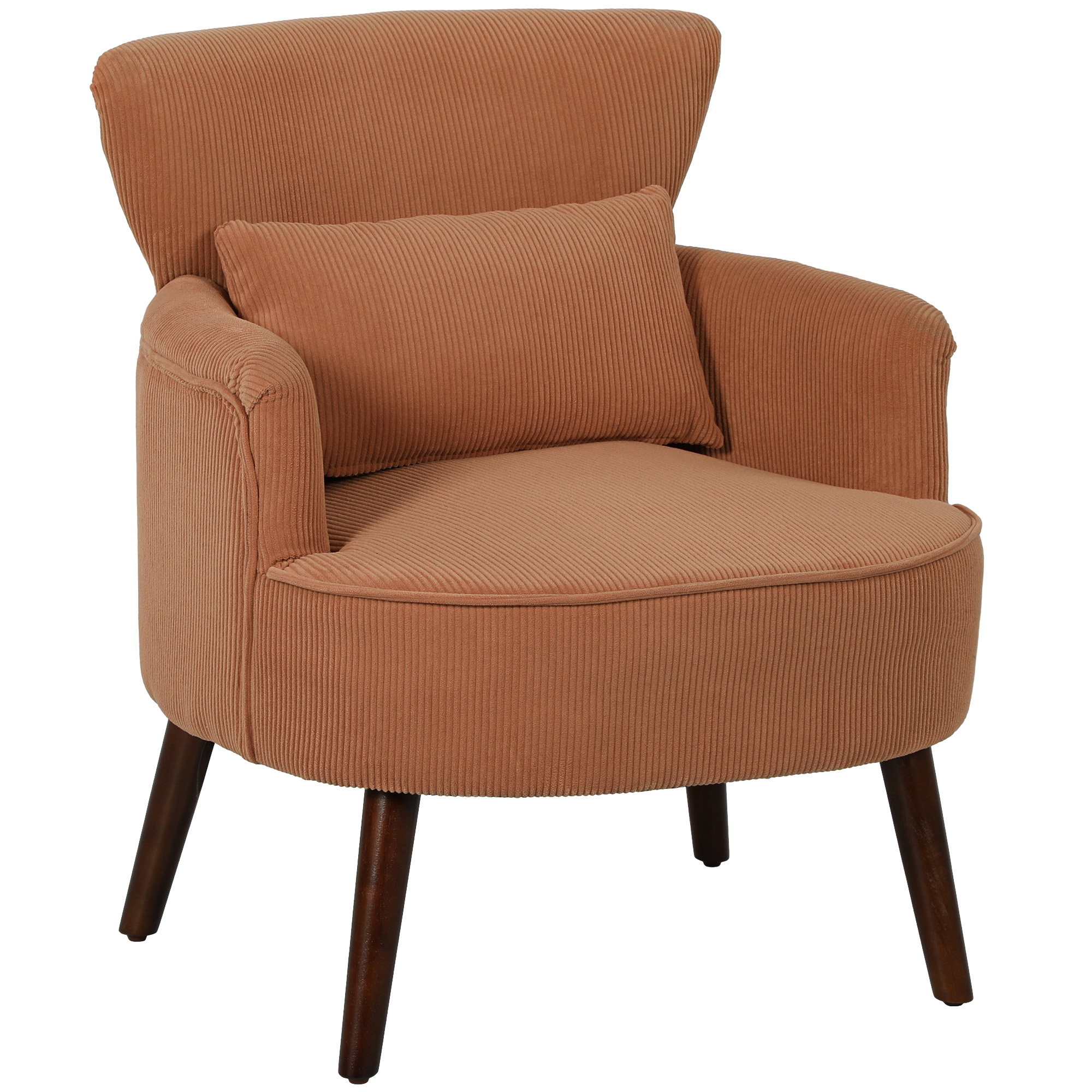 HOMCOM Sessel Loungesessel mit Armlehnen, Polstersessel mit Kissen Armlehnensessel mit Kordoptik, Holzbeine Lesesessel für Wohnzimmer, Schlafzimmer, Orange Aosom