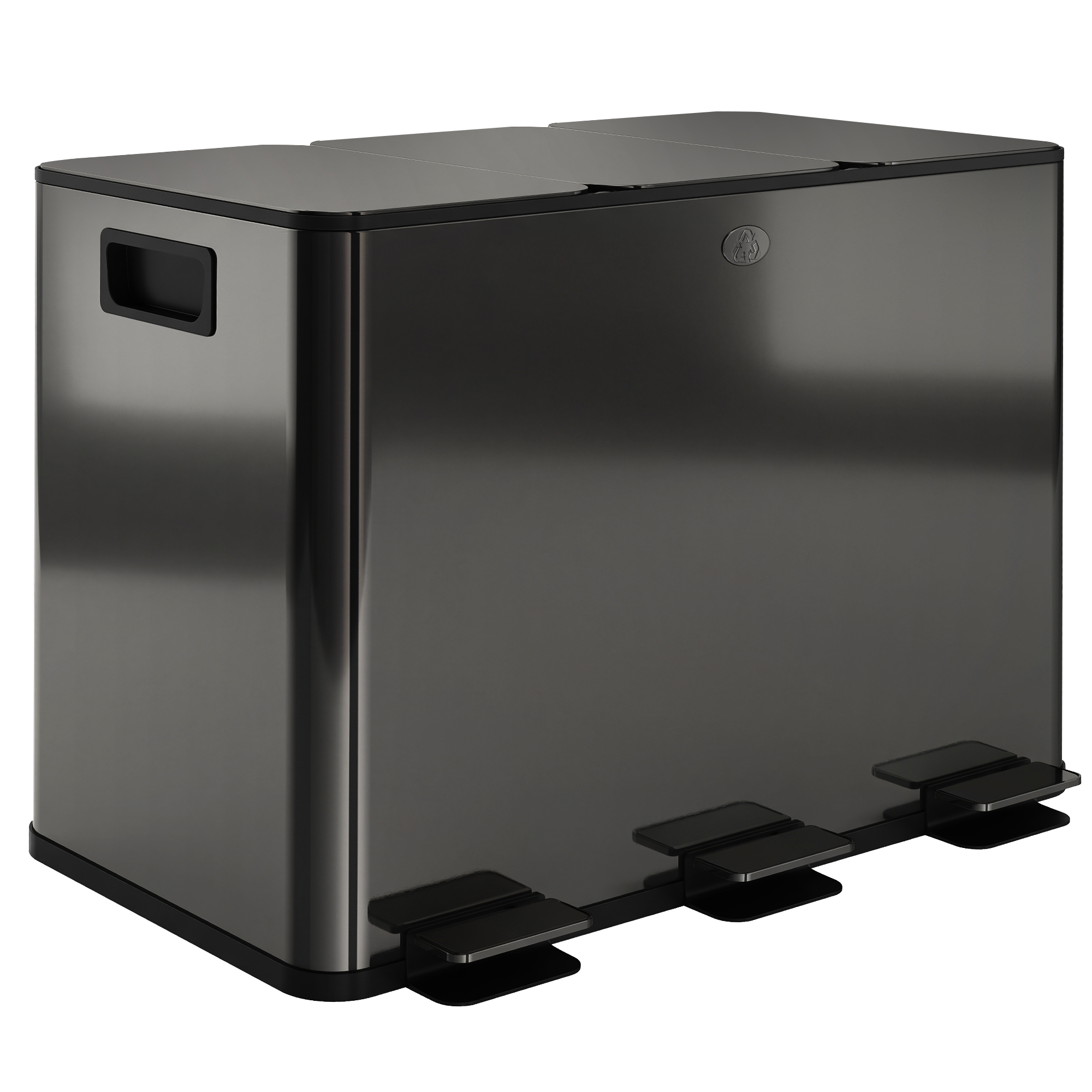 HOMCOM Mülleimer 3 x 15L Abfalleimer aus Edelstahl Mülltrennsystem mit Softclose Deckel und Herausnehmbare Inneneimer, Treteimer mit Deodorant-Fächern für Wohnzimmer, Büro, Schwarz Aosom