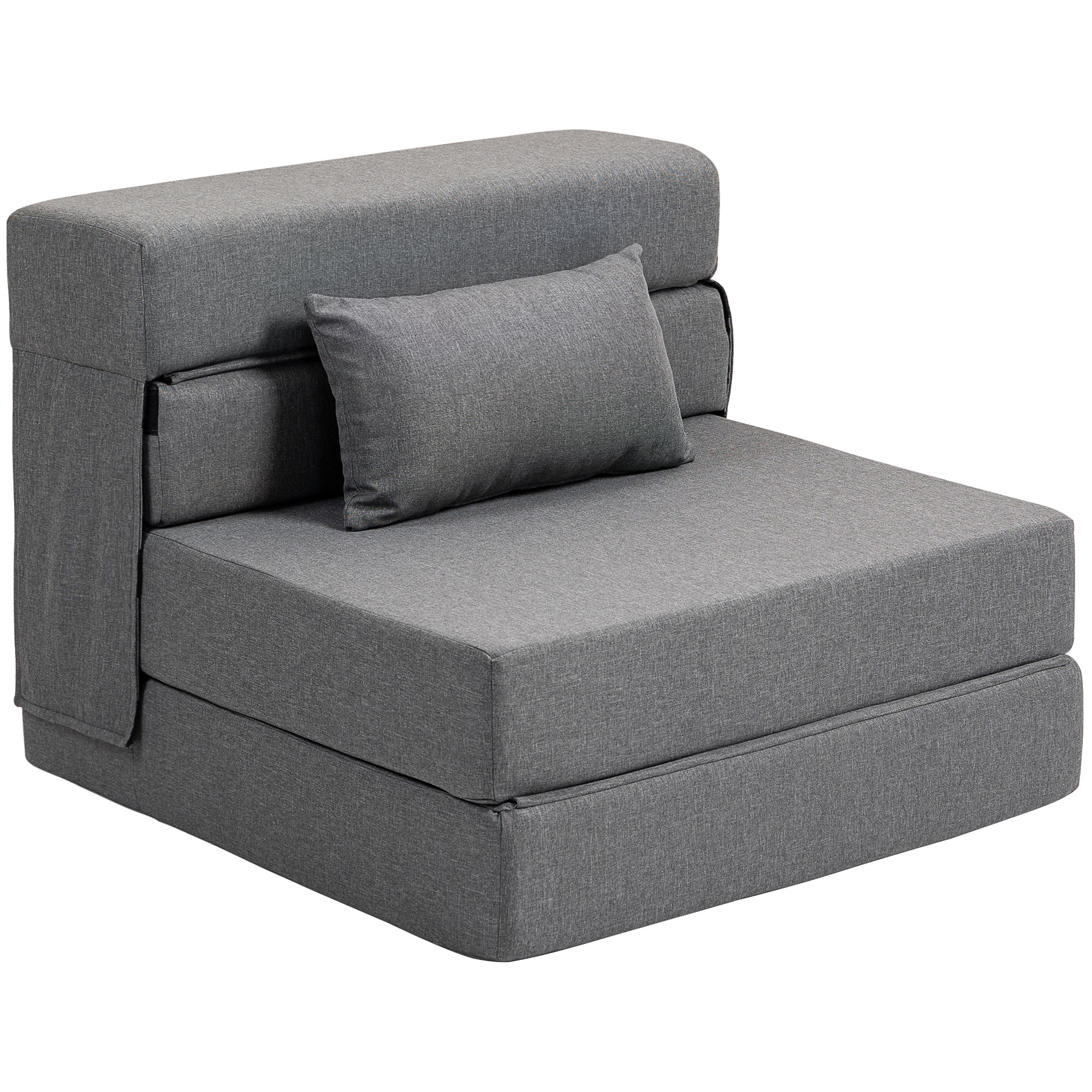 HOMCOM 3 in 1 Schlafsessel Klappbar Schlafsofa mit Bettfunktion Verstellbarer Rückenlehne Kissen Gästebett in Leinenoptik Klappsessel für Wohnzimmer Schlafzimmer 80 x 80 x 64 cm Grau Aosom