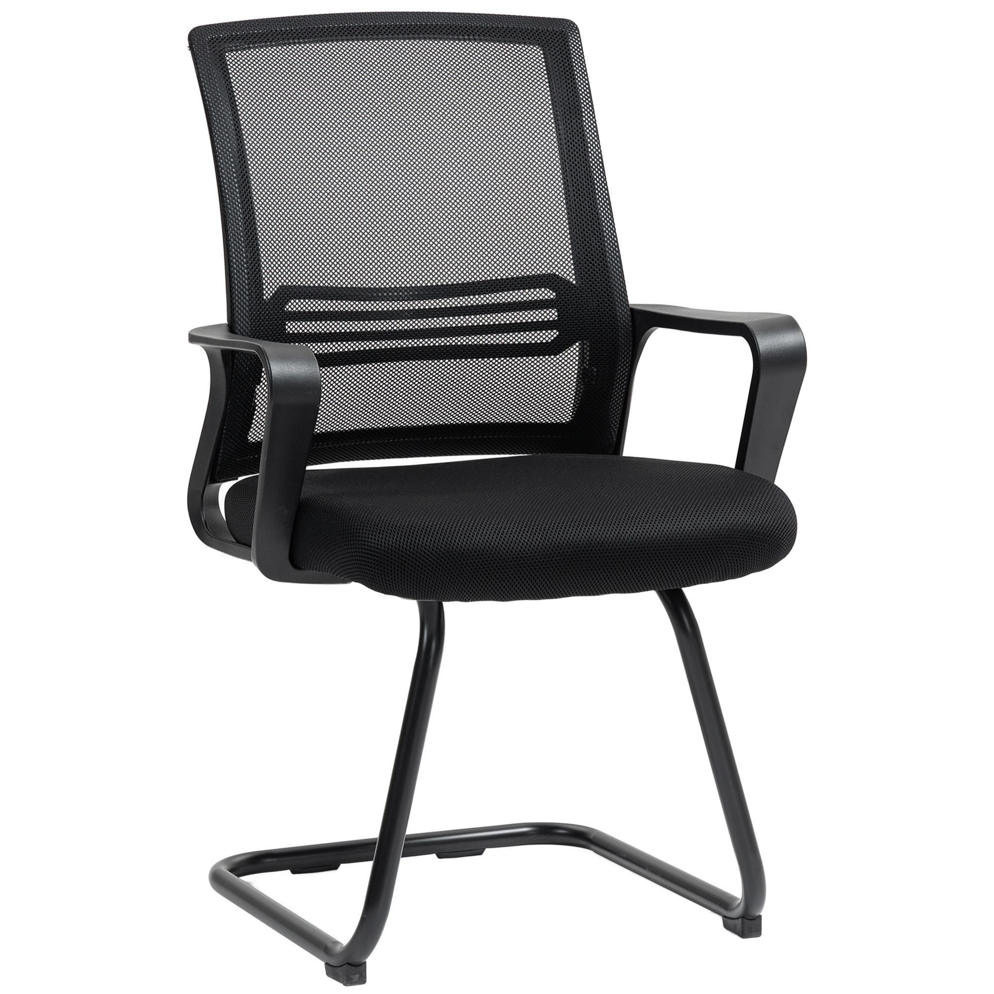 HOMCOM Bürostuhl Freischwinger Besucherstuhl mit Armlehne, Kufenbasis Ergonomischer Schwingstuhl Konferenzstuhl Bürostühle für Büro, Konferenzraum, Arbeitszimmer Schwarz Aosom