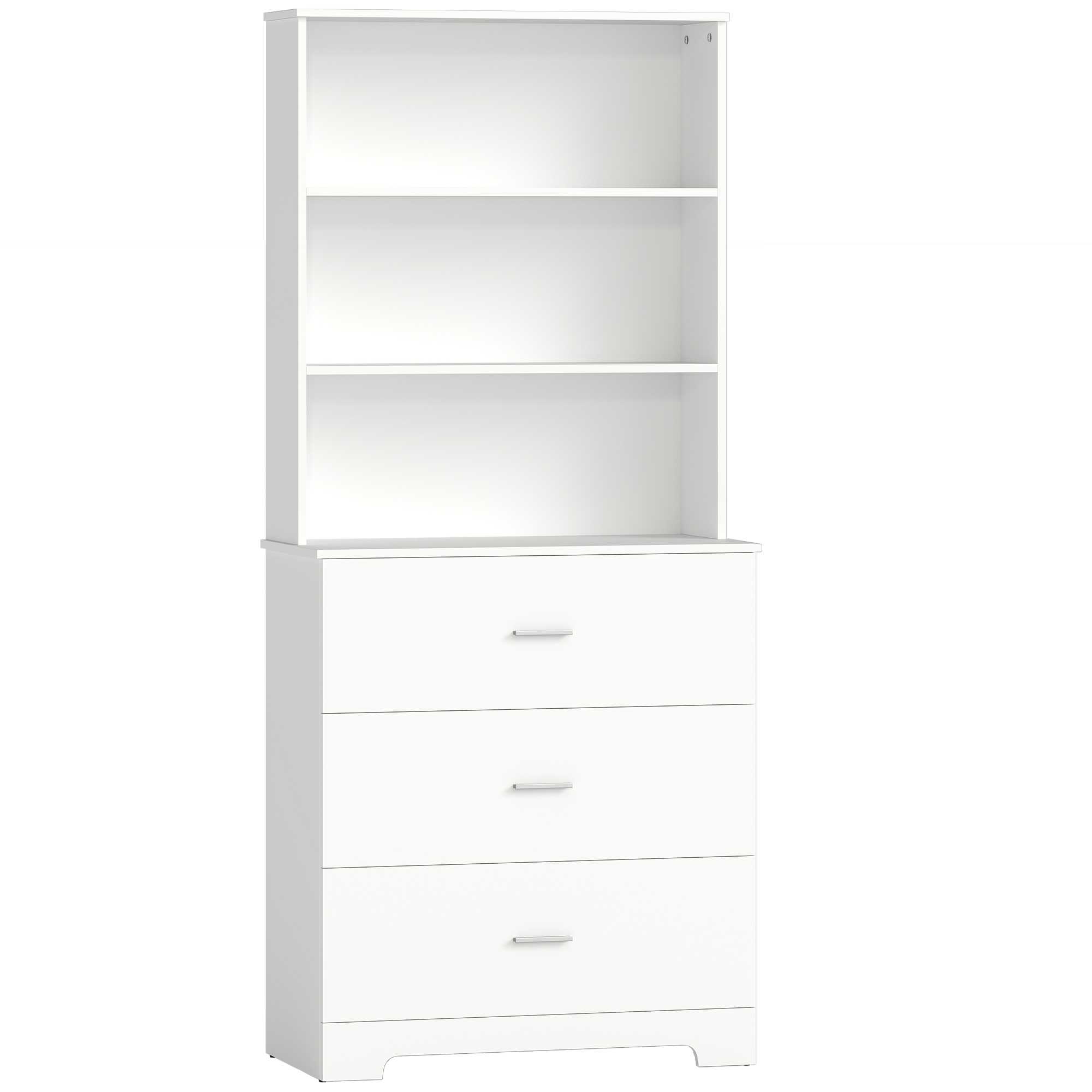HOMCOM Bücherschrank 180 cm 6-stöckig Hochschrank Vitrinenschrank mit 3 Schubladen, 3 offenen Regalen Küchenschrank für Wohnzimmer Küche Weiß Aosom