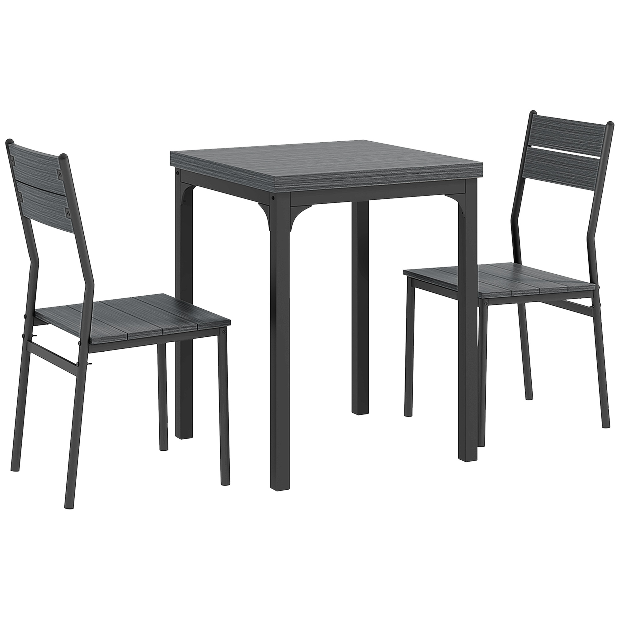 HOMCOM 3-teilige Essgruppe Esstisch mit 2 Stühlen Sitzgruppe Küchentisch mit Metallgestell Esszimmergruppe, Grau Aosom