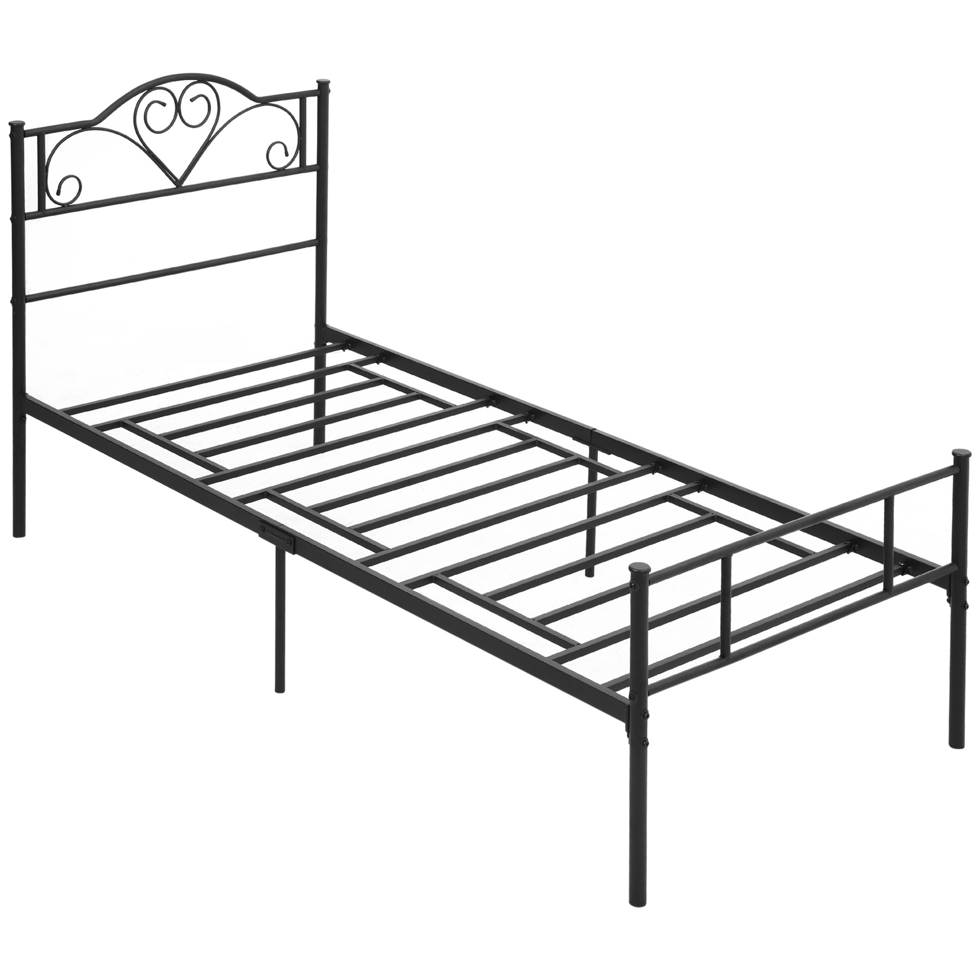 HOMCOM Bett 90 x 200 cm Stahl mit Lattenrost Bettrahmen Unterbettaufbewahrung mit Kopf- und Fußteil, Einzelbett, Bettgestell, 31 cm hoch, Schwarz Aosom
