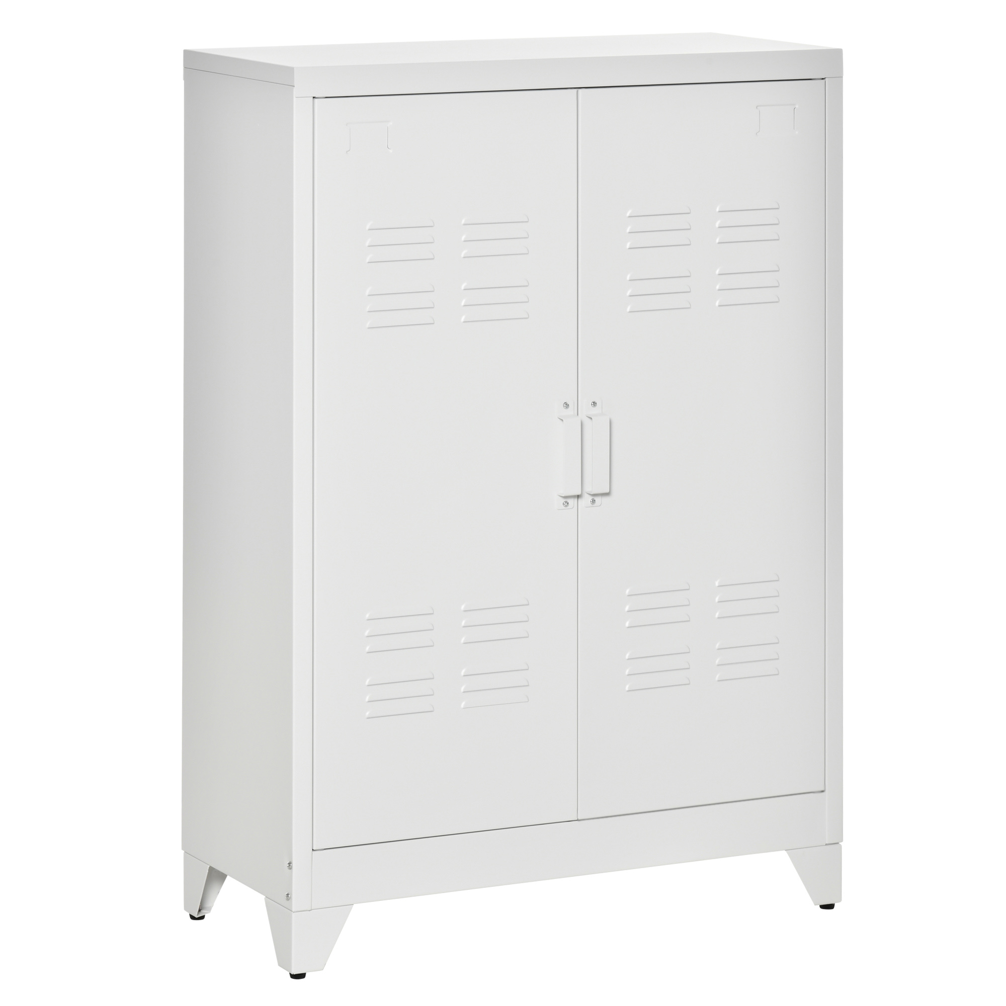 HOMCOM Aktenschrank Metallschrank Mehrzweckschrank mit magnetischer Lamellen-Doppeltür Verstellbarer Einlegeboden Büroschrank Aufbewahrungsschrank für Arbeitszimmer Wohnzimmer 75 x 33 x 110 cm Weiß Aosom