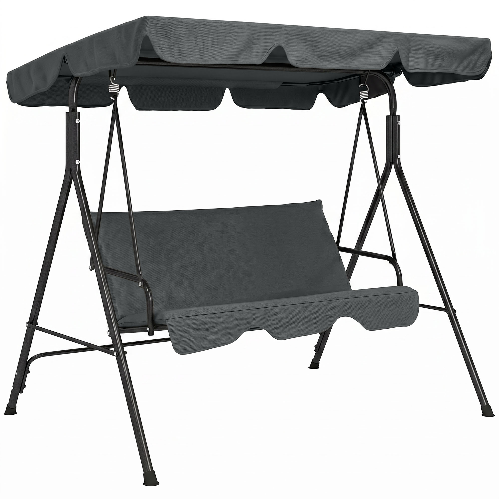 Outsuuny Hollywoodschaukel mit Sitzpolster, 3-Sitzer Gartenschaukel mit verstellbarem Sonnendach, Schaukelbank belast bis 240 kg, für Garten, Terrasse, 172 x 110 x 153 cm, Grau Aosom