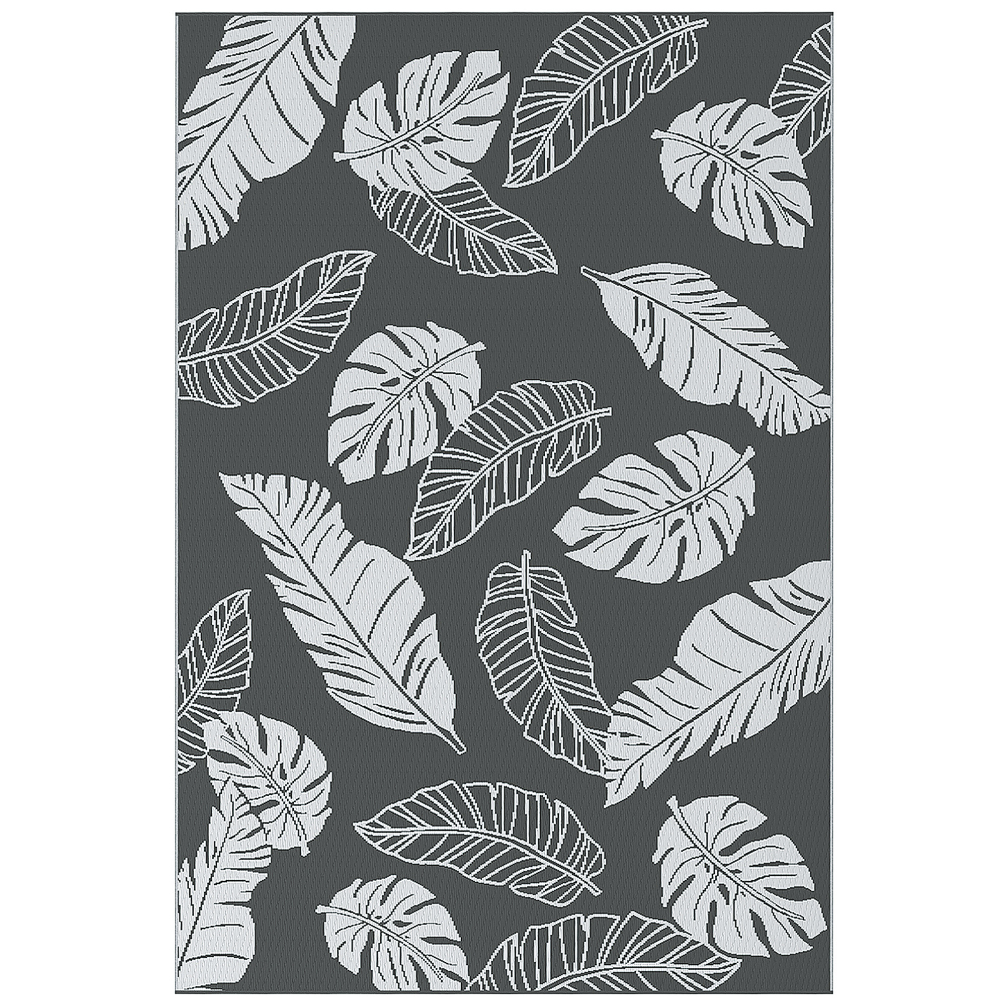 Outsunny Outdoor-Teppich wetterfester Kunststoffteppich 182x274cm doppelseitiges Design für Balkon Terrasse Grau Weiß Aosom.de