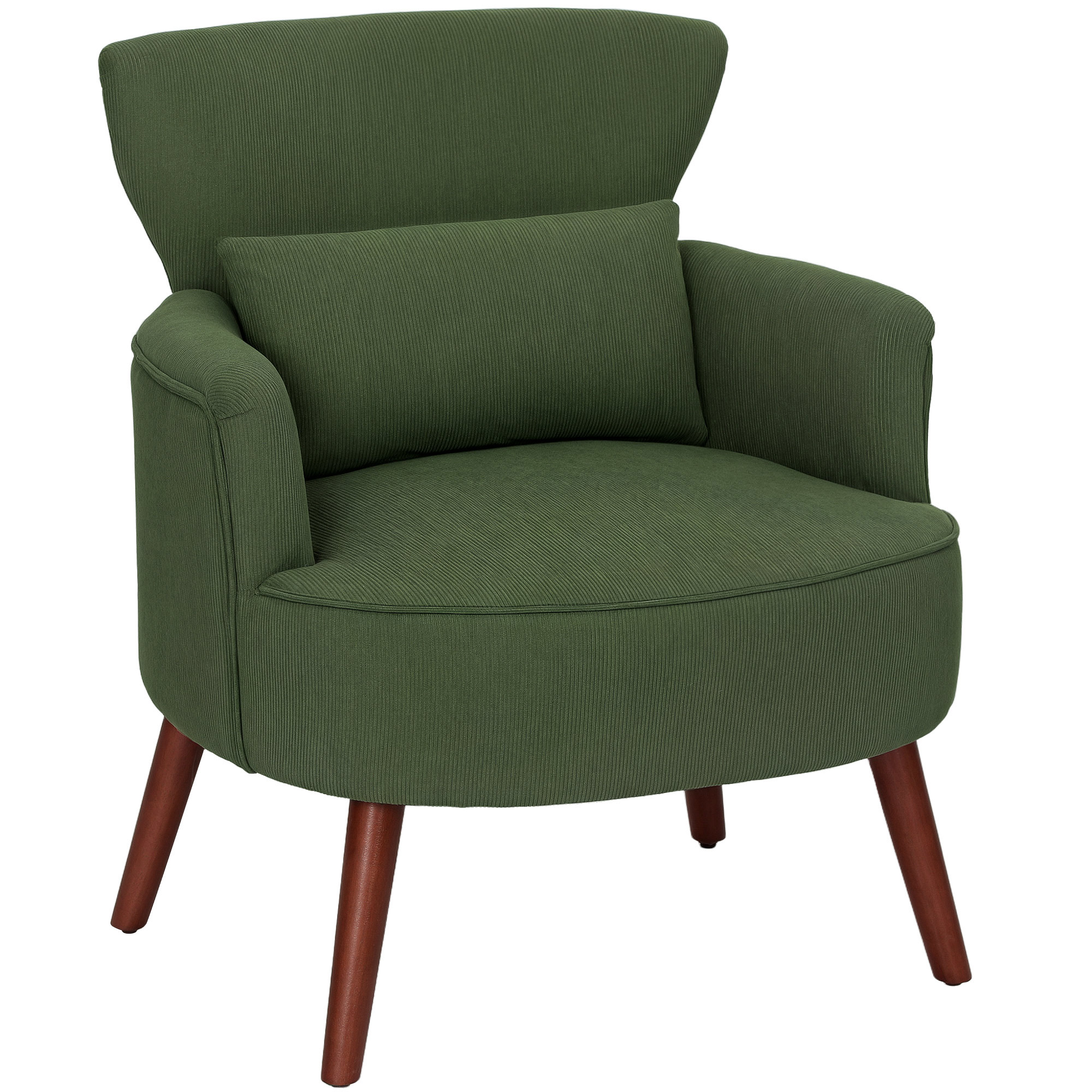 HOMCOM Sessel Ohrensessel mit Armlehnen, Loungesessel mit Kissen Armlehnensessel mit Cordoptik, Relaxsessel Polstersessel Lesesessel Einzelsofa für Wohnzimmer, Schlafzimmer, Grün Aosom