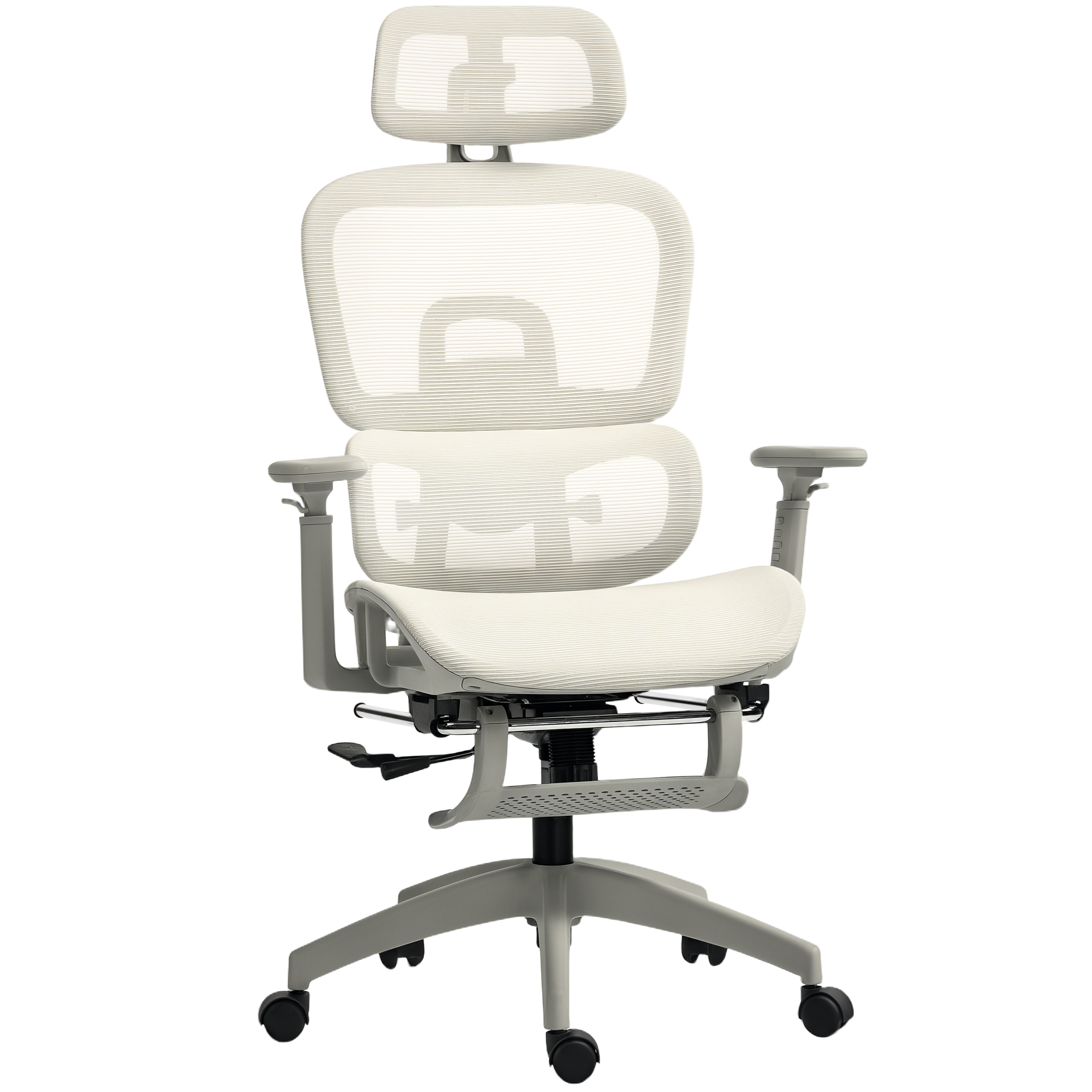 HOMCOM Bürostuhl mit Wippfunktion Liegefunktion Ergonomisch Schreibtischstuhl mit 4-fach verstellbar Rückenlehne Höhenverstellbarer Drehstuhl mit klappbar Armlehnen Kopfstütze Lendenwirbelstütze Beige Aosom